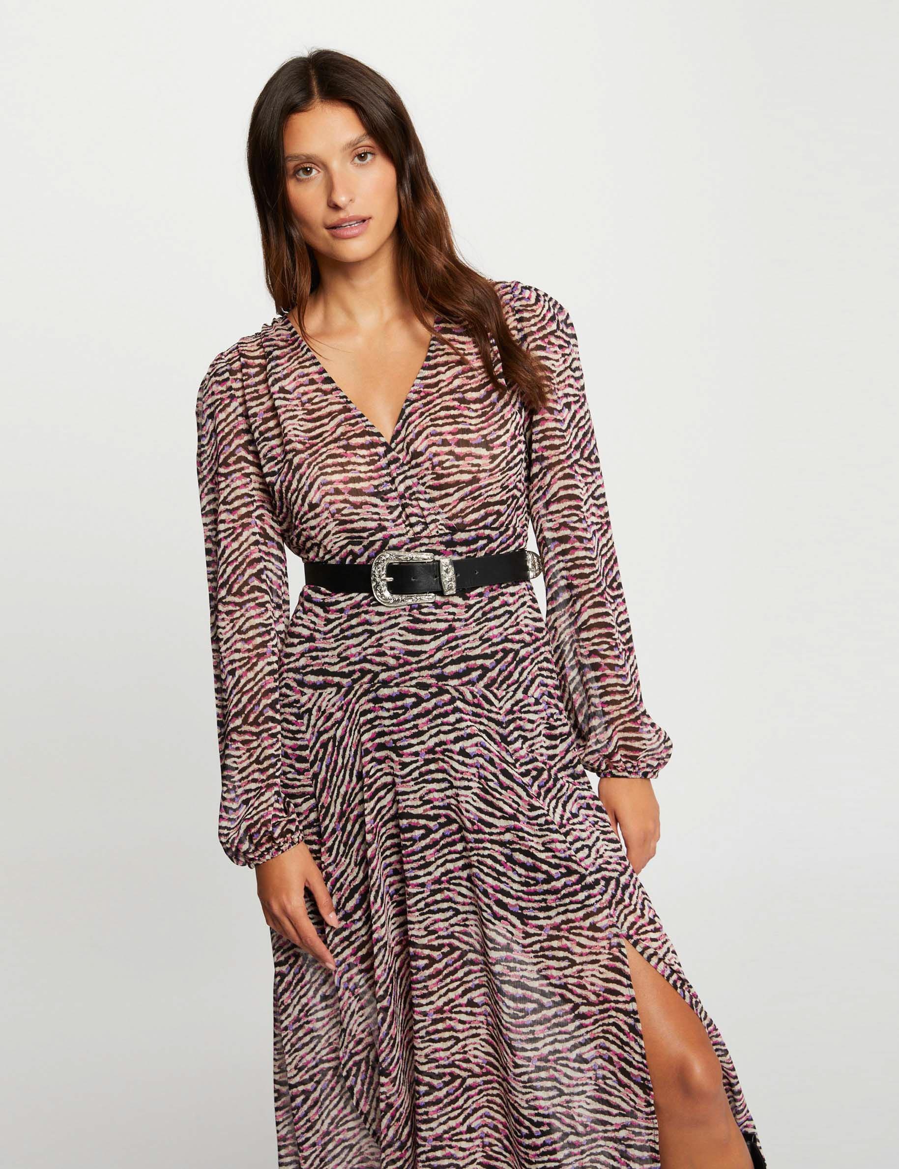 Robe longue évasée imprimé animalier multico femme