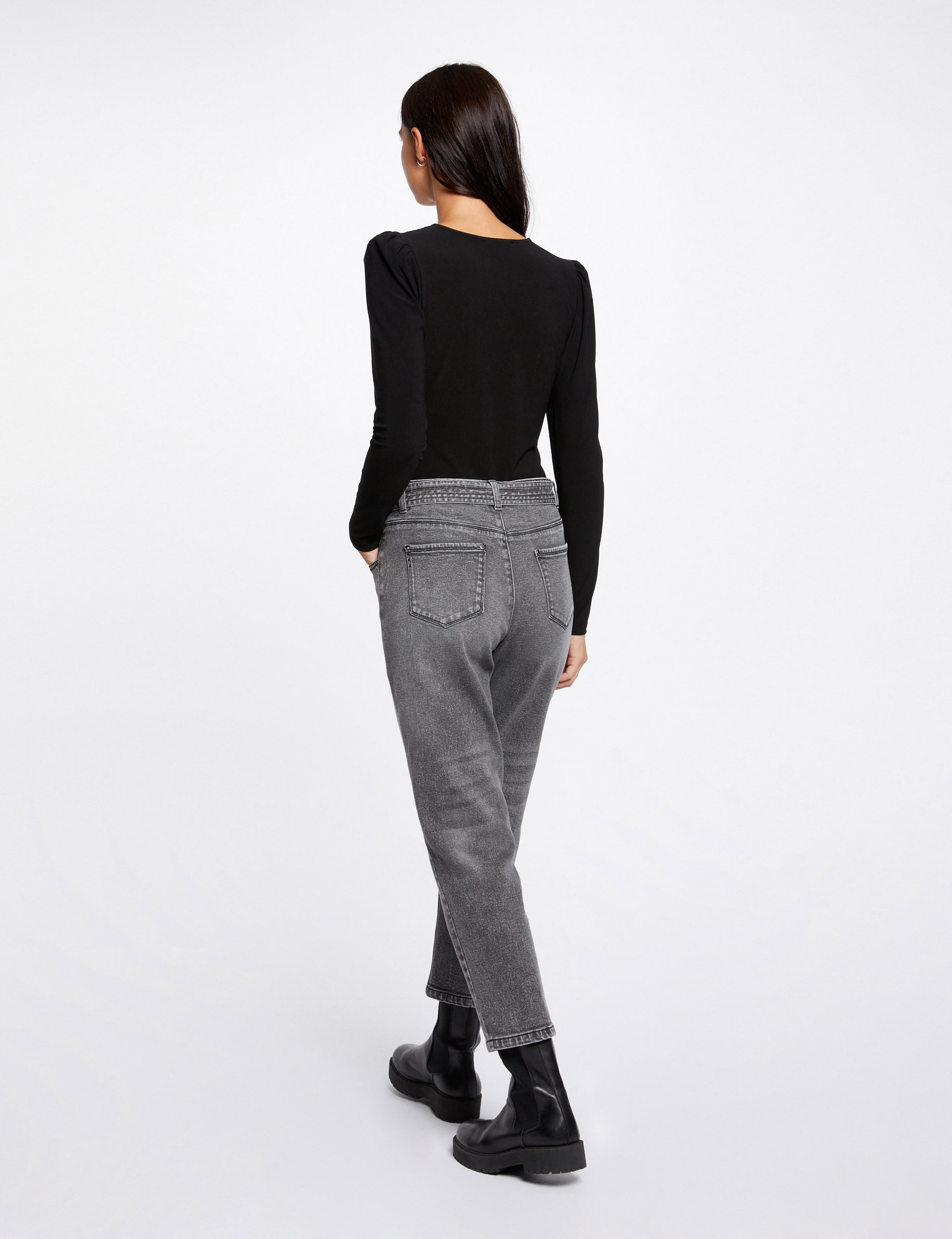 T-shirt manches longues avec noeud noir femme