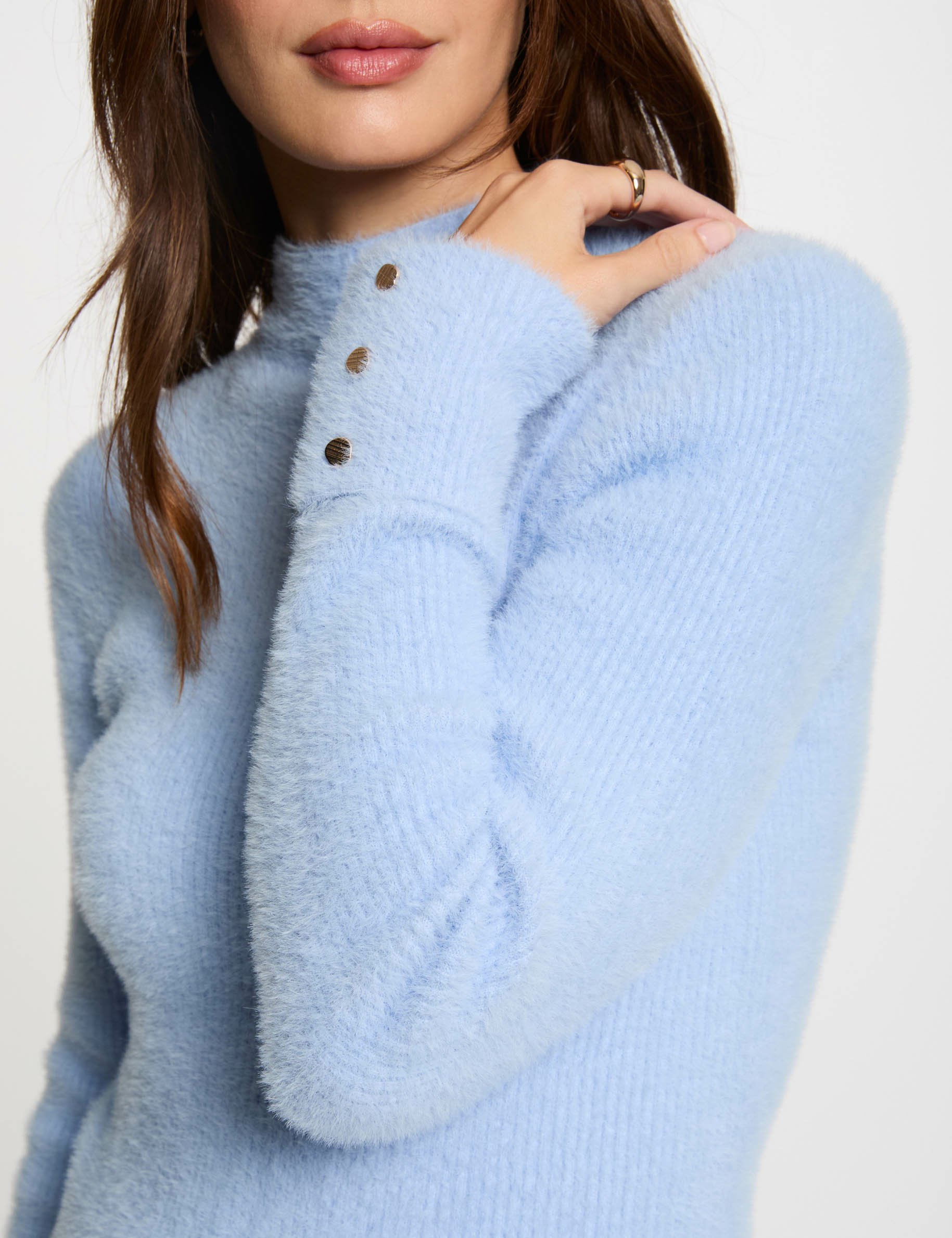 pull manches longues maille duveteuse bleu ciel femme Pull manches longues maille duveteuse bleu ciel femme