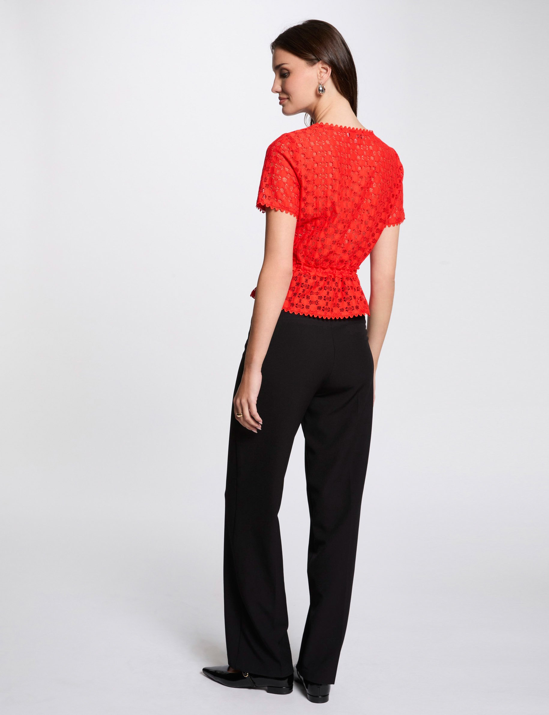 t shirt manches courtes en dentelle orange femme T-shirt manches courtes en dentelle orange femme