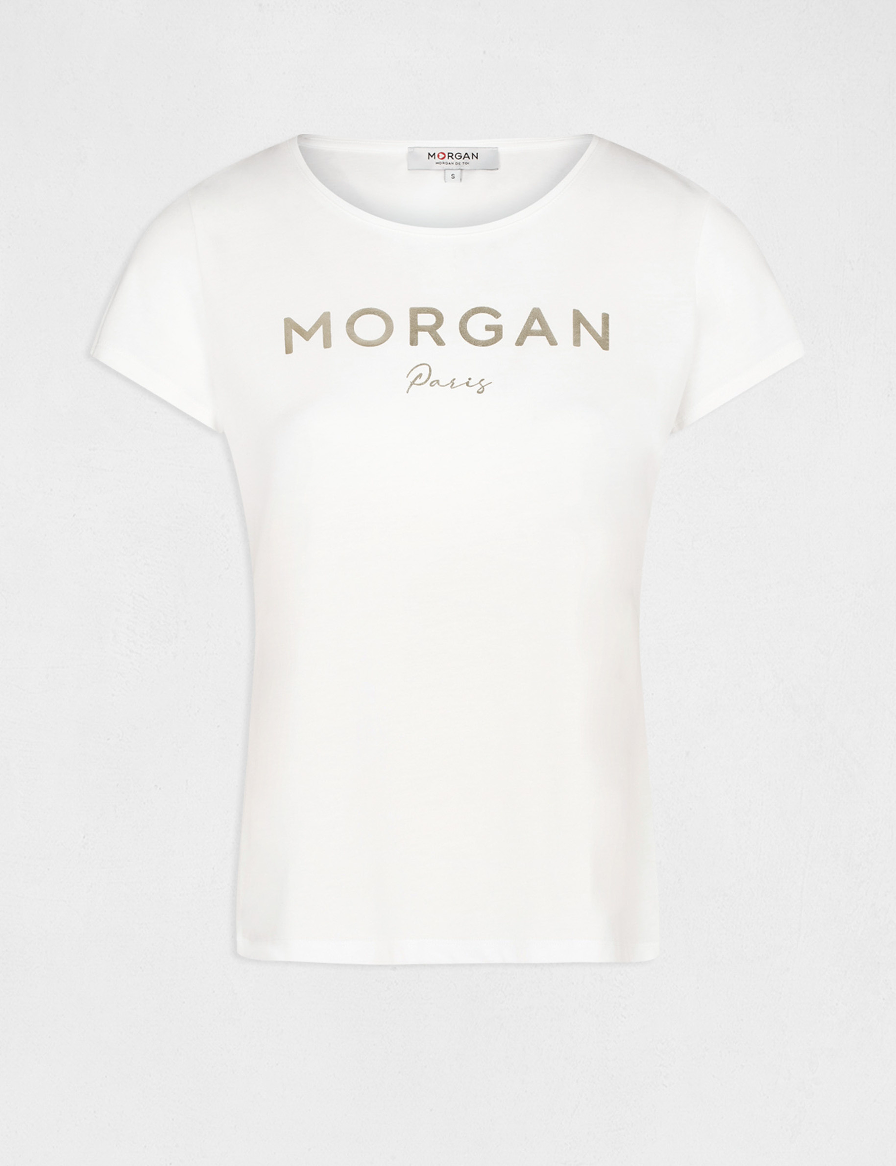 T-shirt manches courtes à inscription ecru femme T-shirt manches courtes à inscription ecru femme