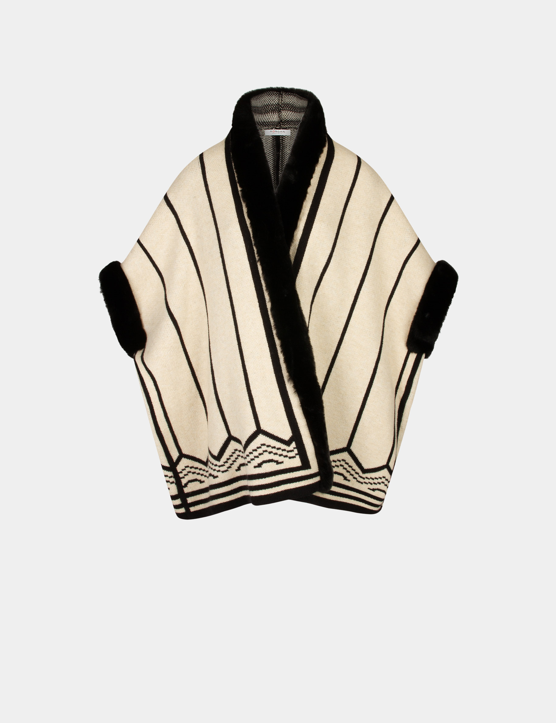 poncho imprime graphique noir femme Poncho imprimé graphique noir femme