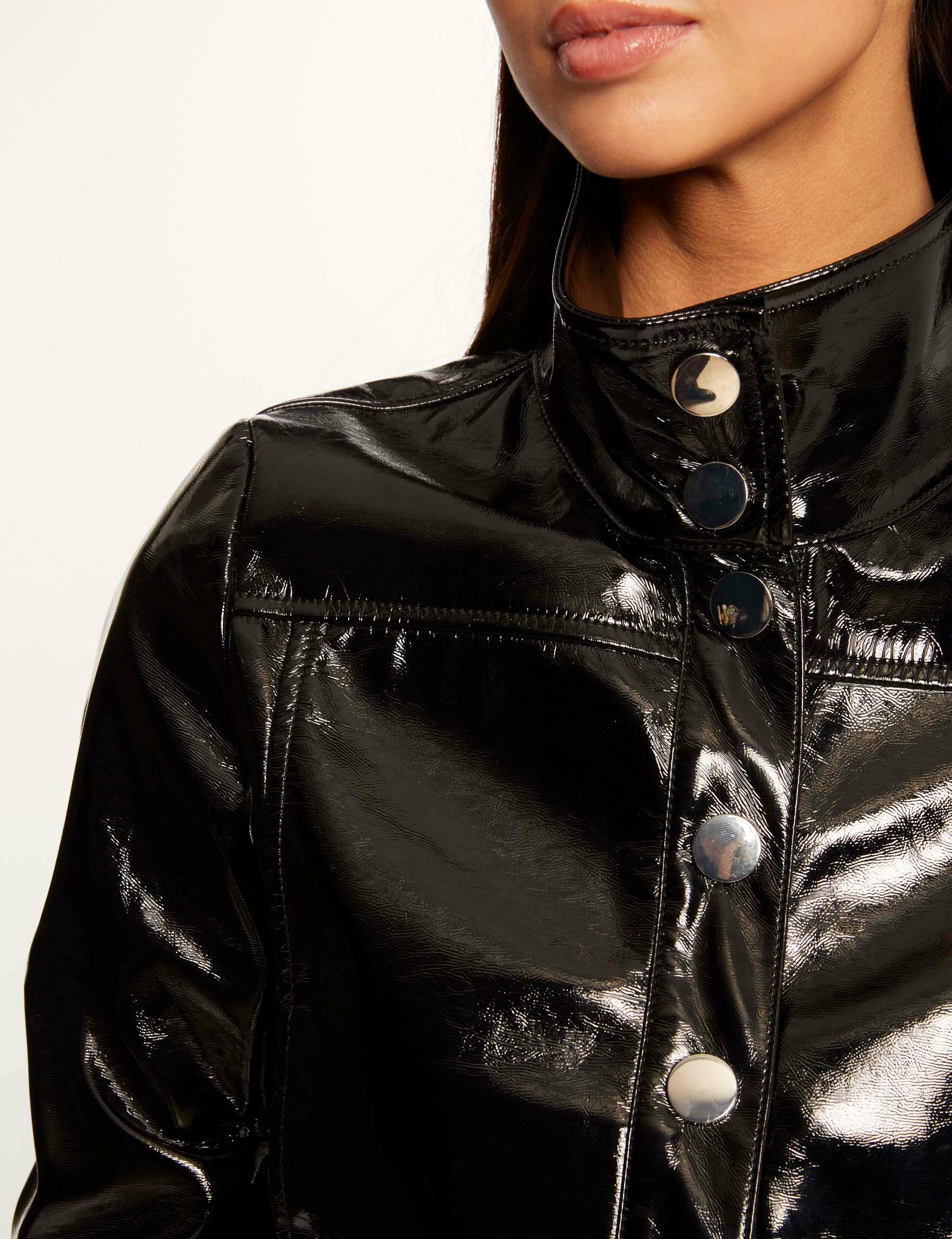 Blouson court droit aspect vinyle noir femme Blouson court droit aspect vinyle noir femme