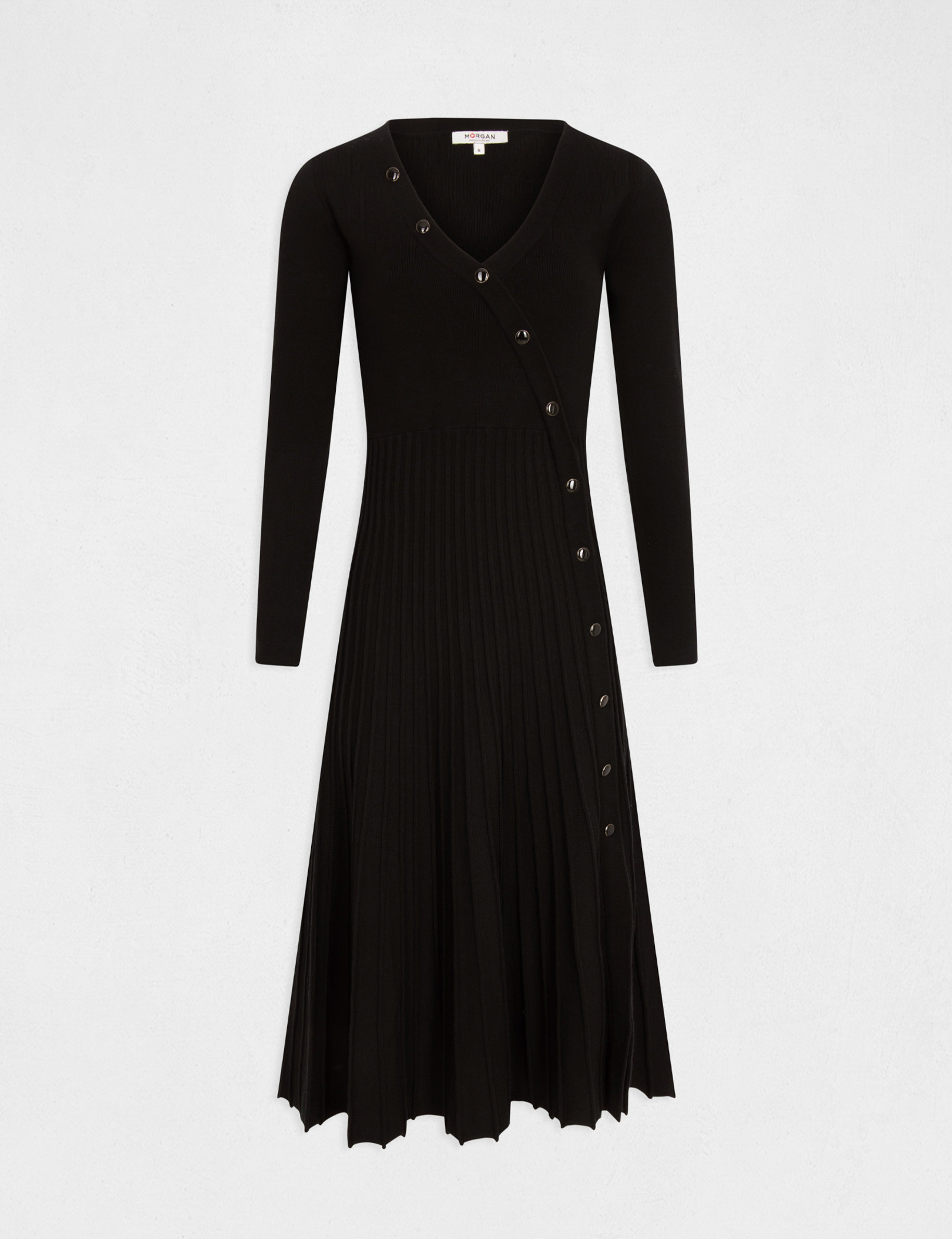 robe pull midi patineuse bas plisse noir femme Robe pull midi patineuse bas plissé noir femme