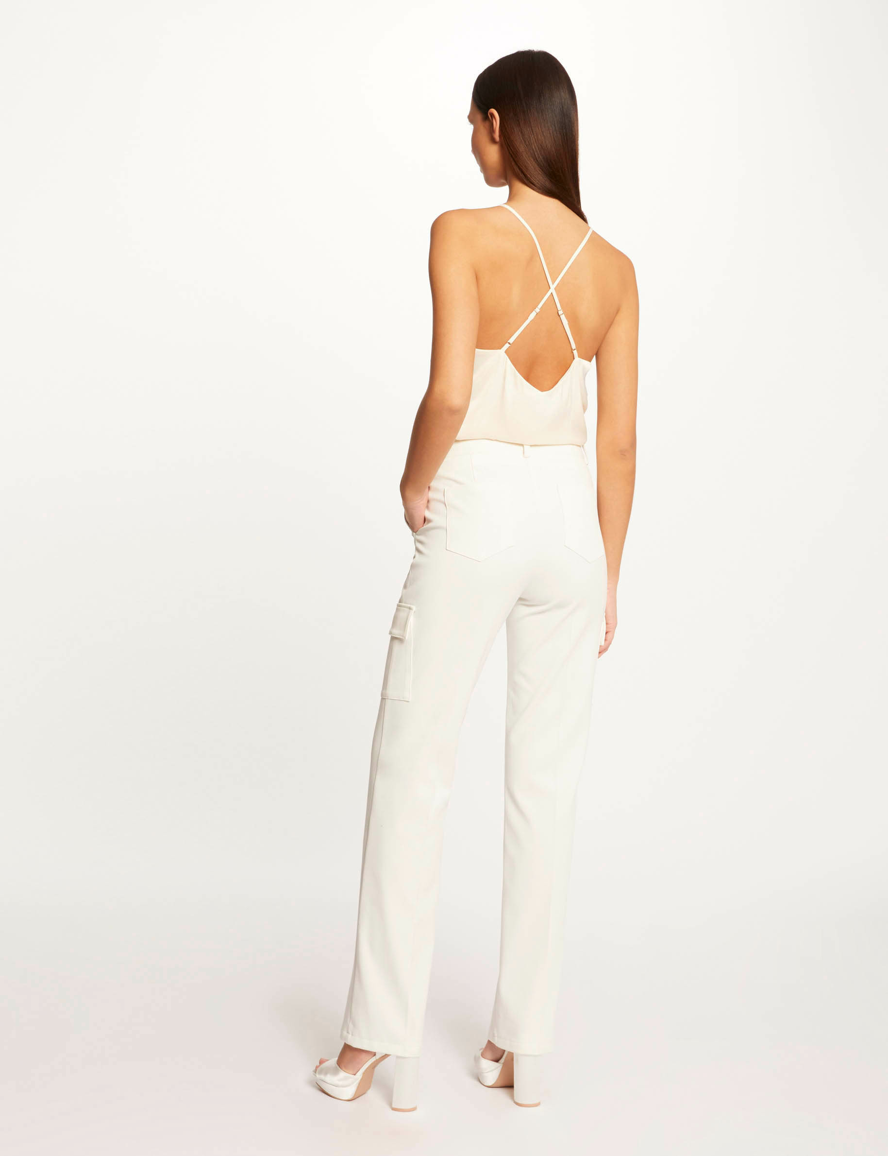Pantalon droit avec poches latérales ecru femme Pantalon droit avec poches latérales ecru femme