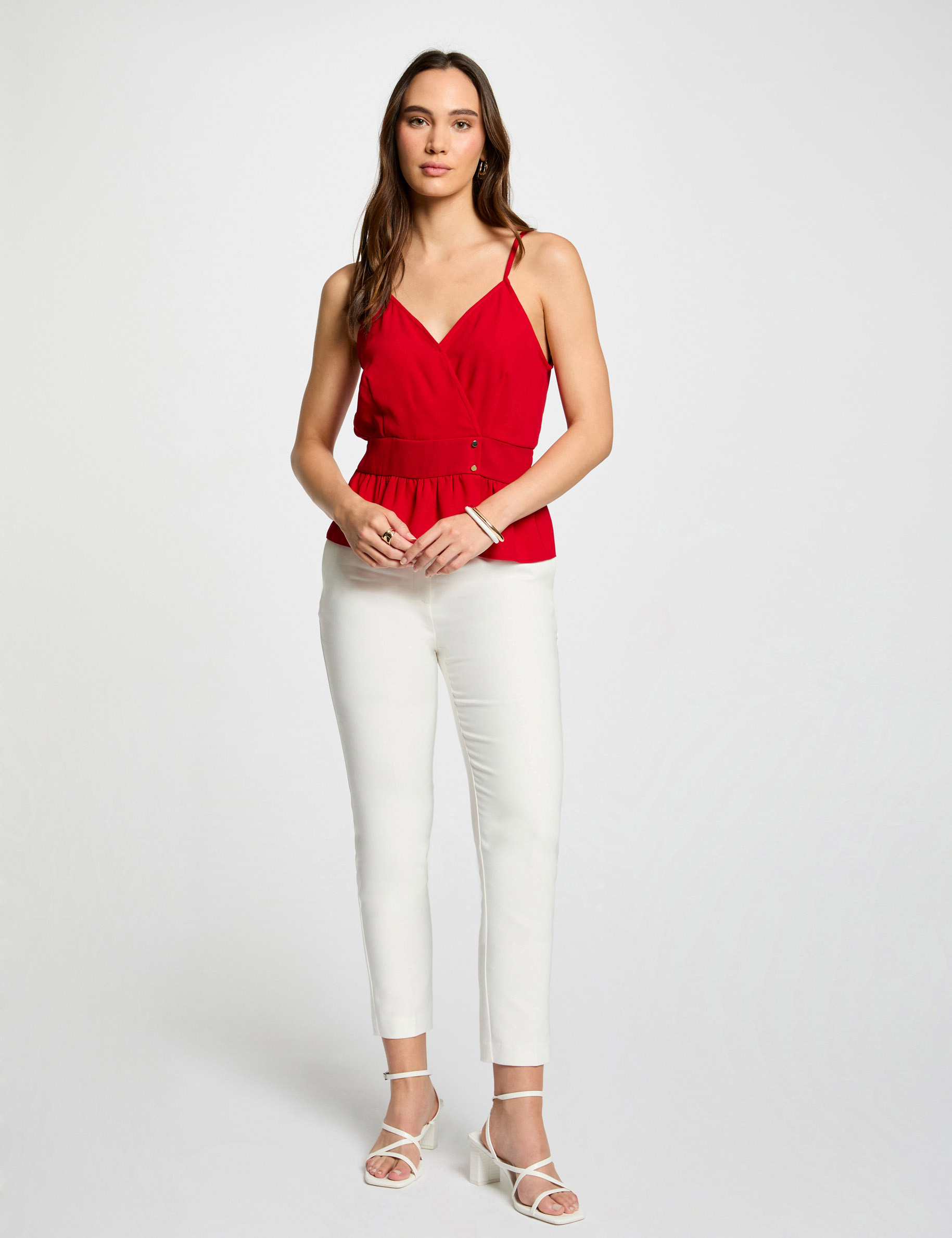 Pantalon city droit 7/8&egrave;me ecru femme