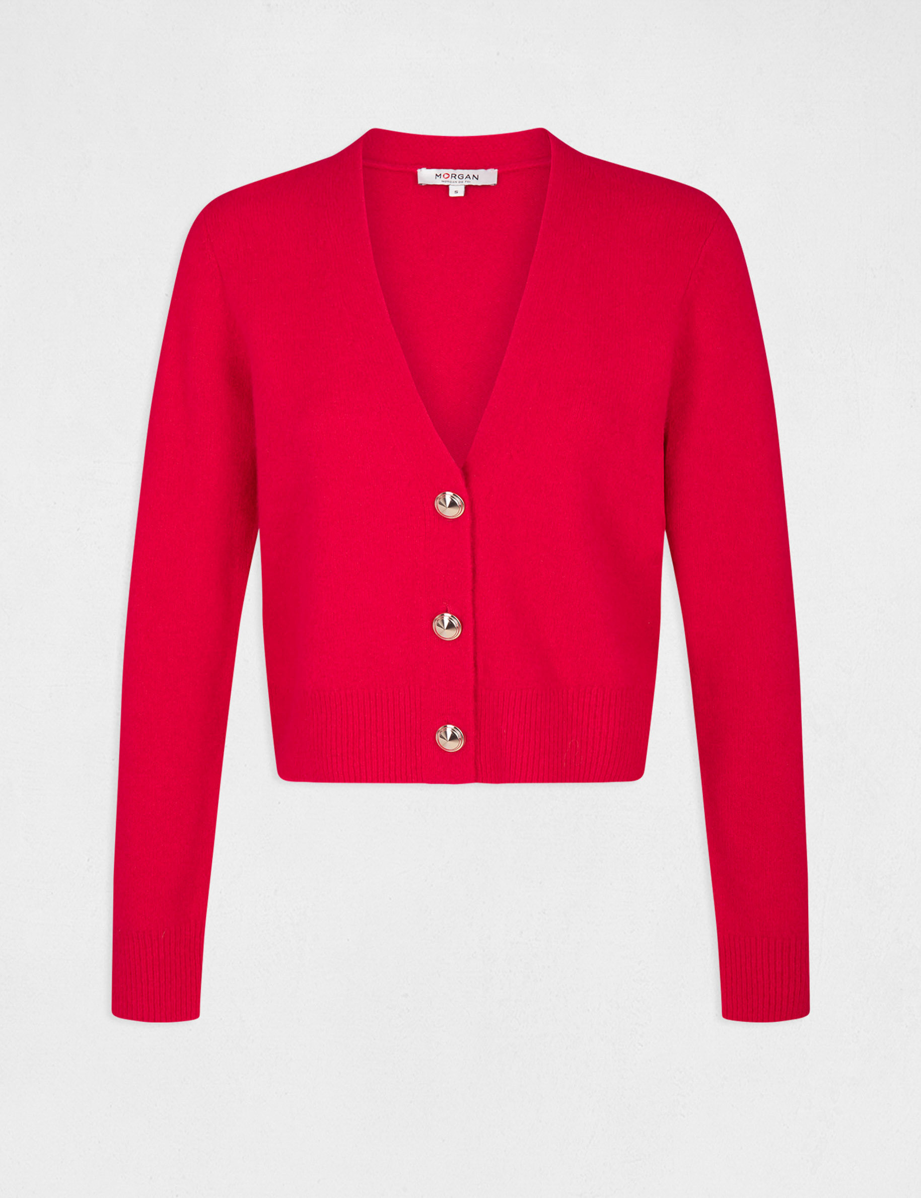 Gilet manches longues avec col en V framboise femme Gilet manches longues avec col en V framboise femme