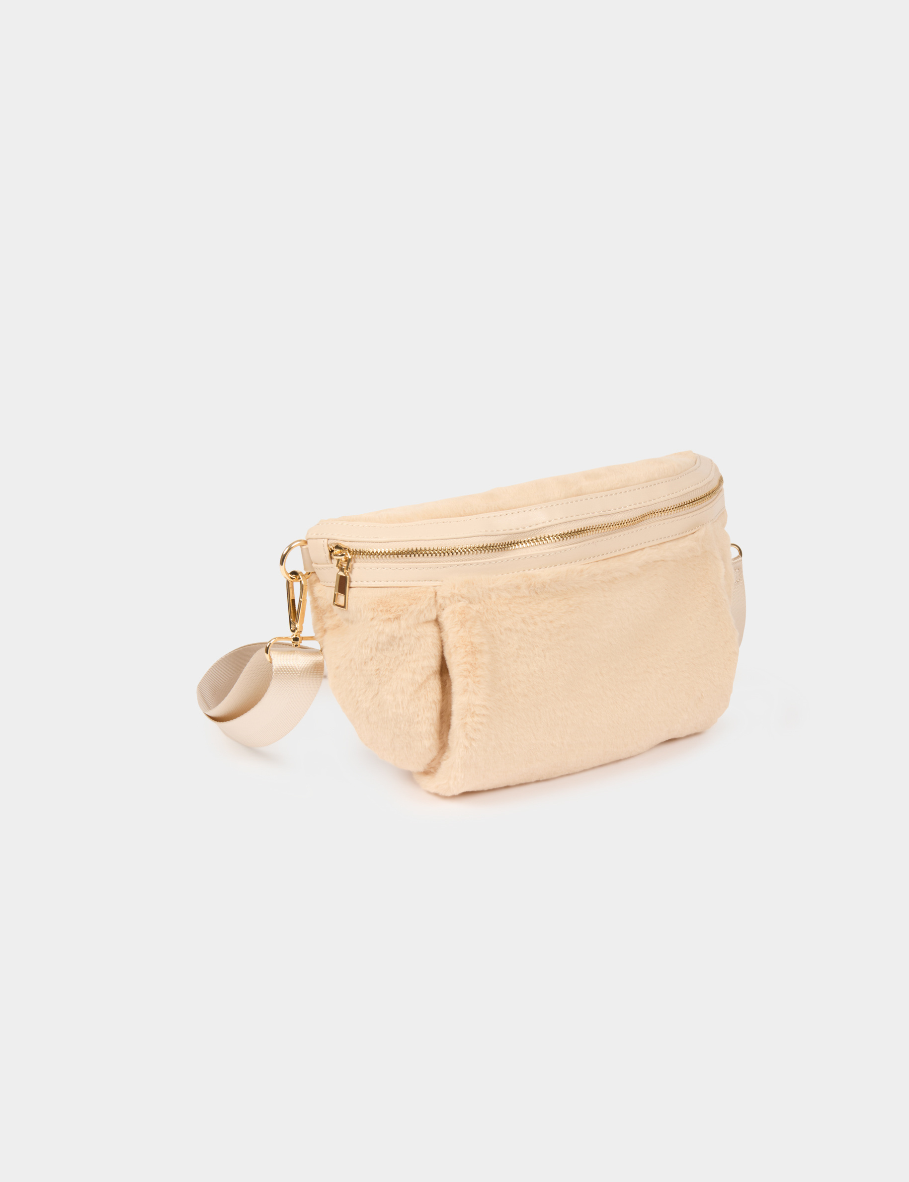 Sac banane fausse fourrure ivoire femme