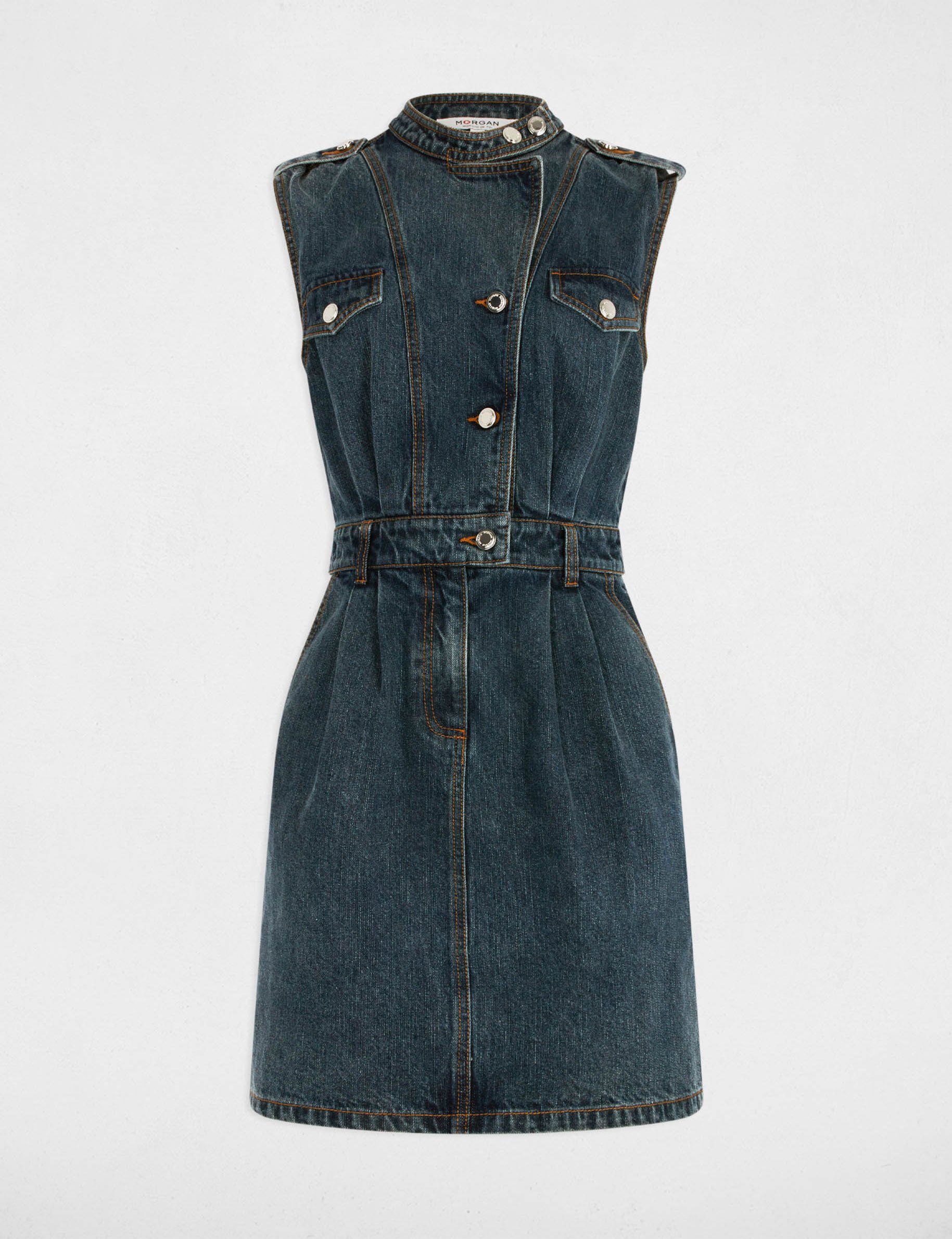 Robe courte droite en jean denim stone femme