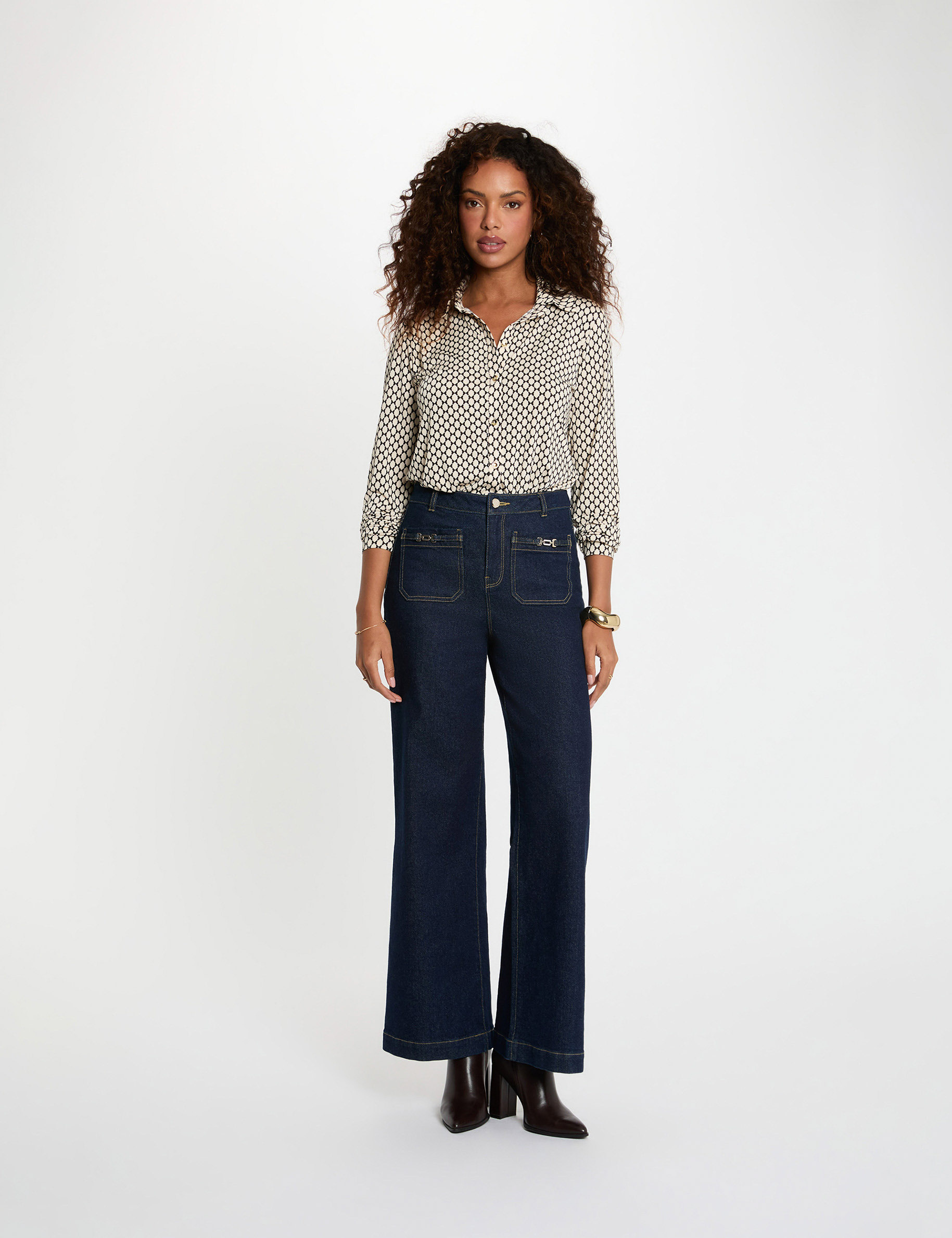 Chemise droite col &agrave; revers noir femme