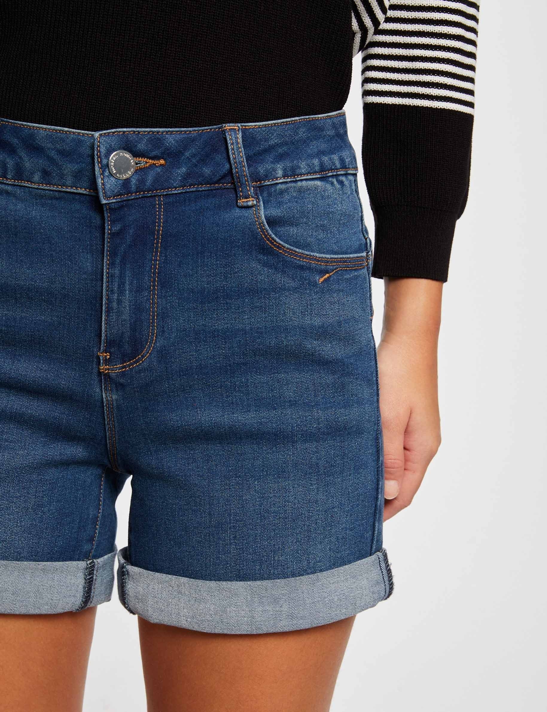 Short droit en jean denim stone femme