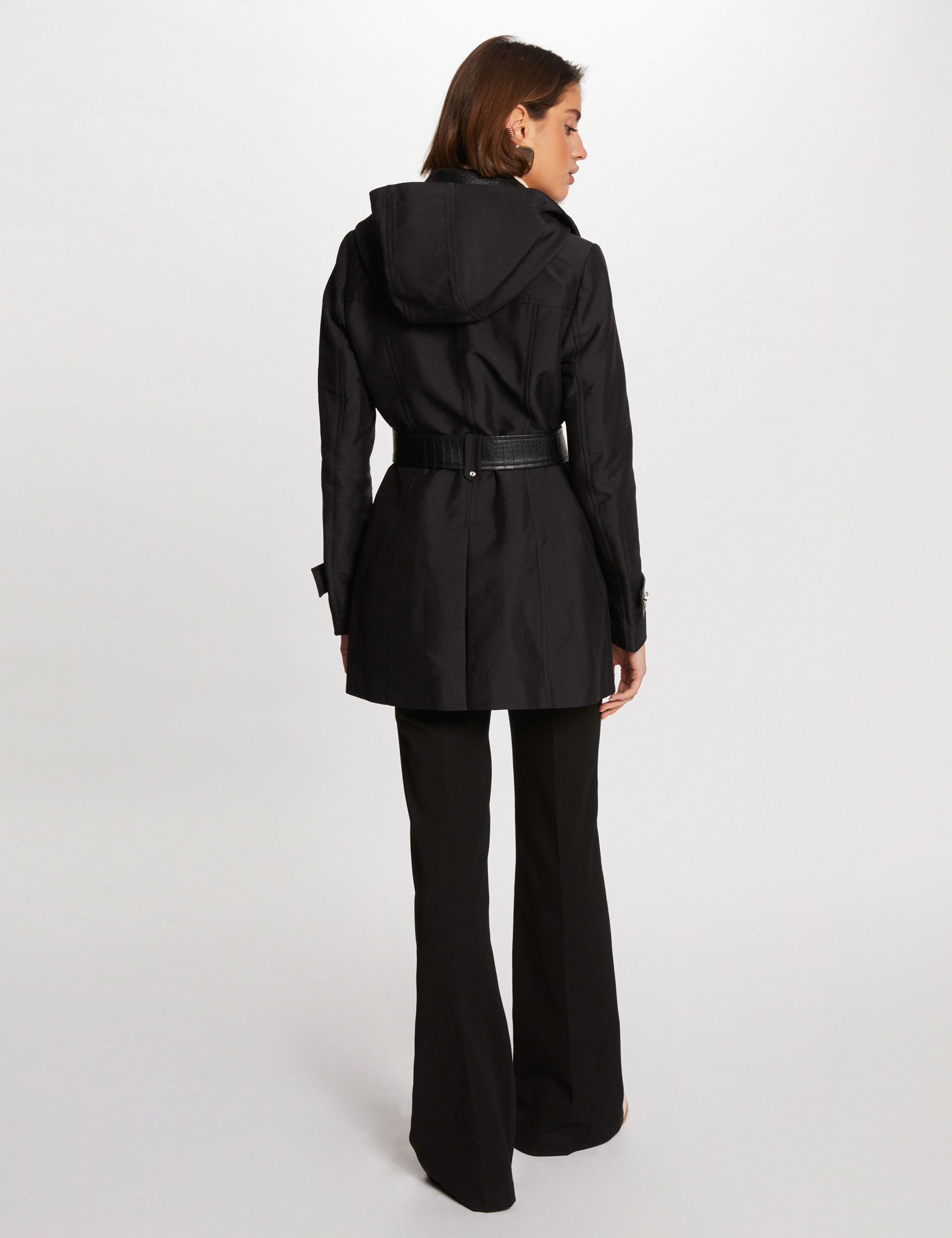 Trench d&eacute;tails simili cuir noir femme