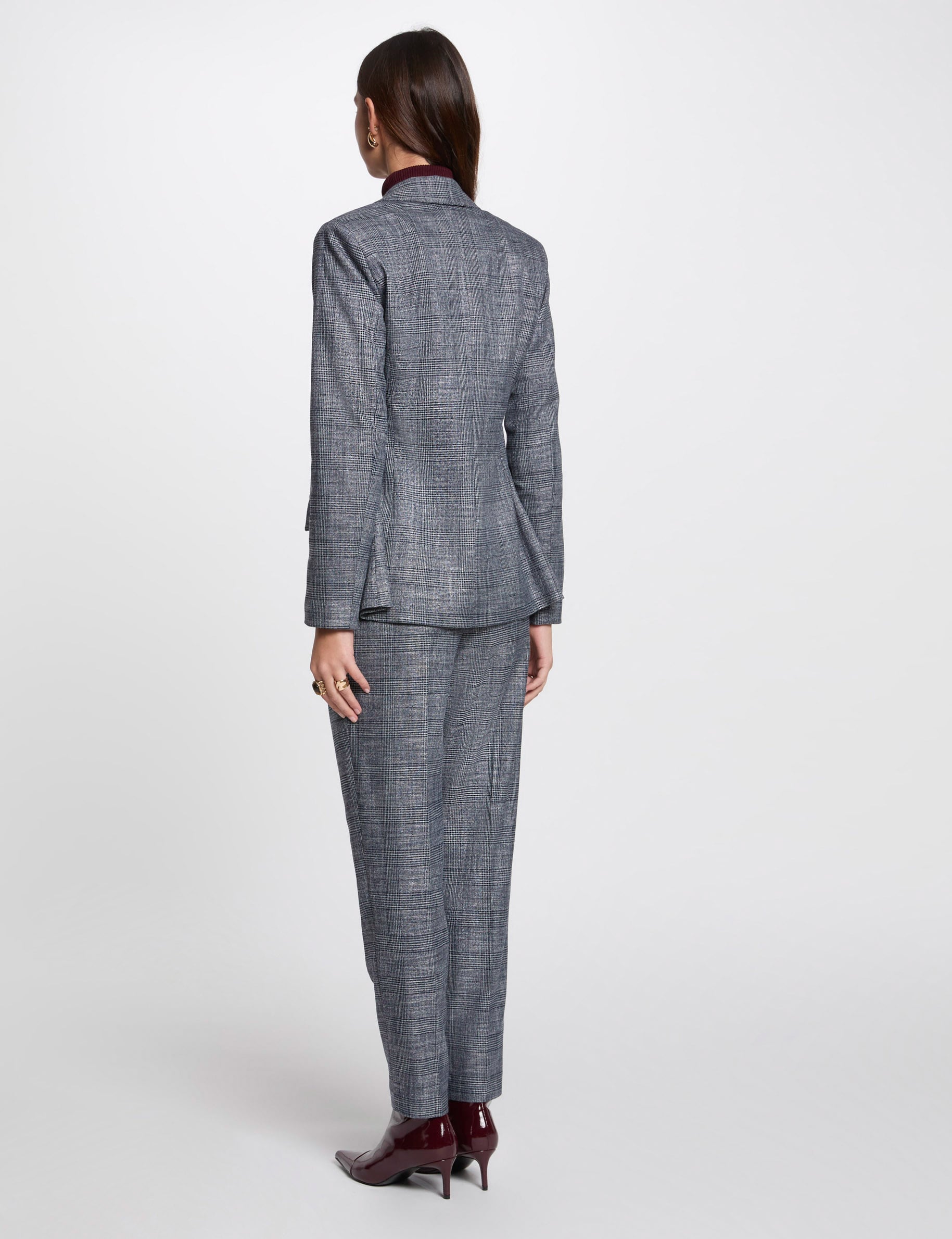 Pantalon carotte &agrave; carreaux multicolore femme