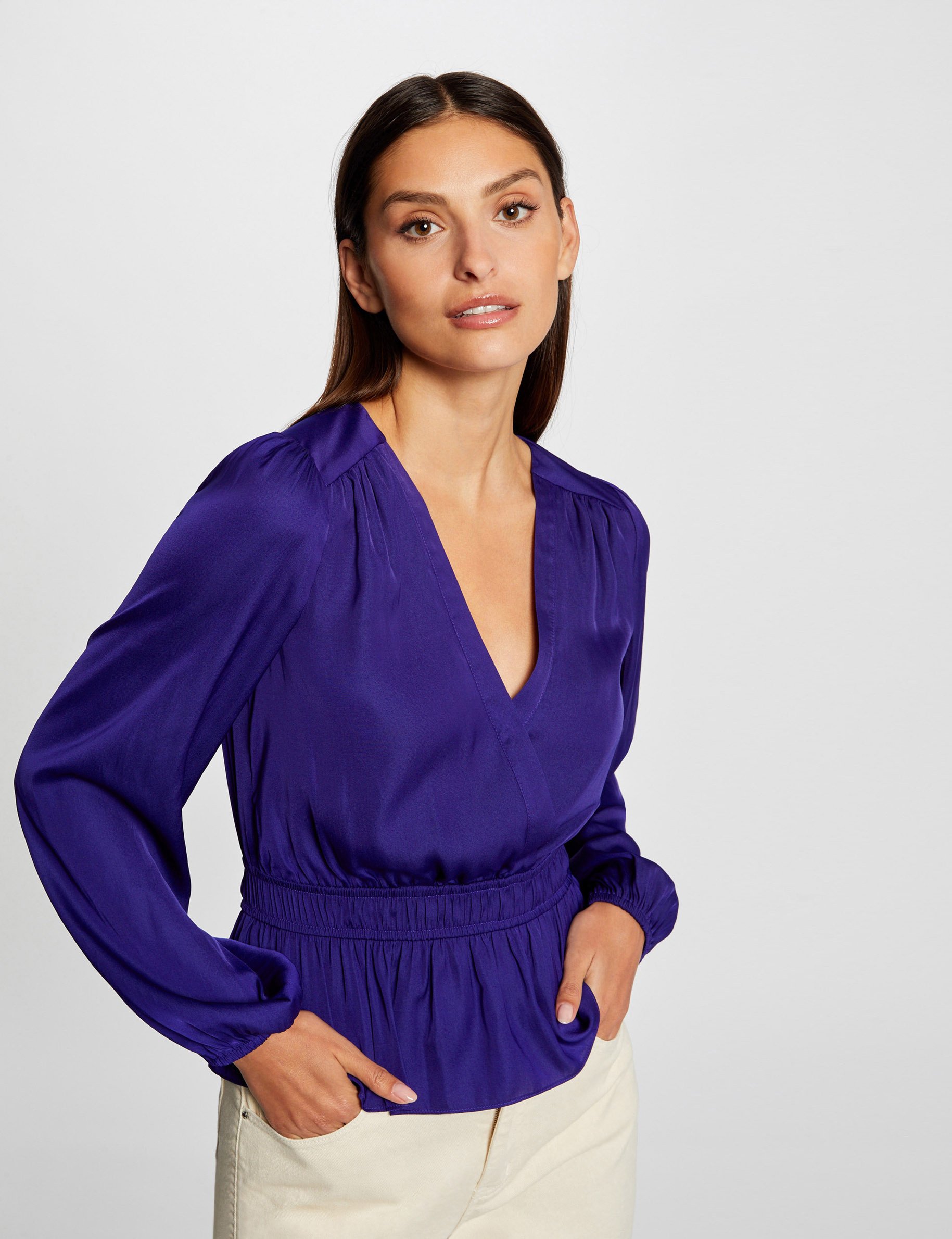 t shirt manches longues satin bleu moyen femme T-shirt manches longues satin bleu moyen femme
