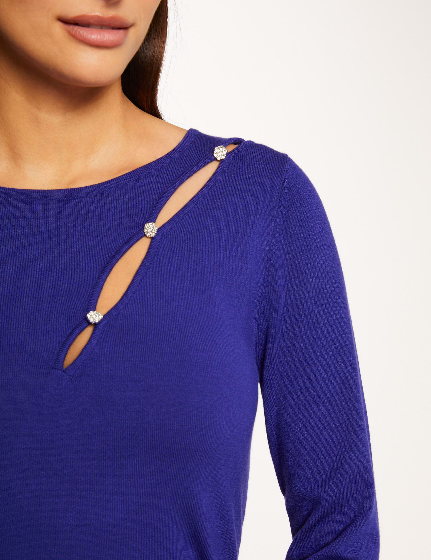 pull manches longues avec fente bleu moyen femme Pull manches longues avec fente bleu moyen femme