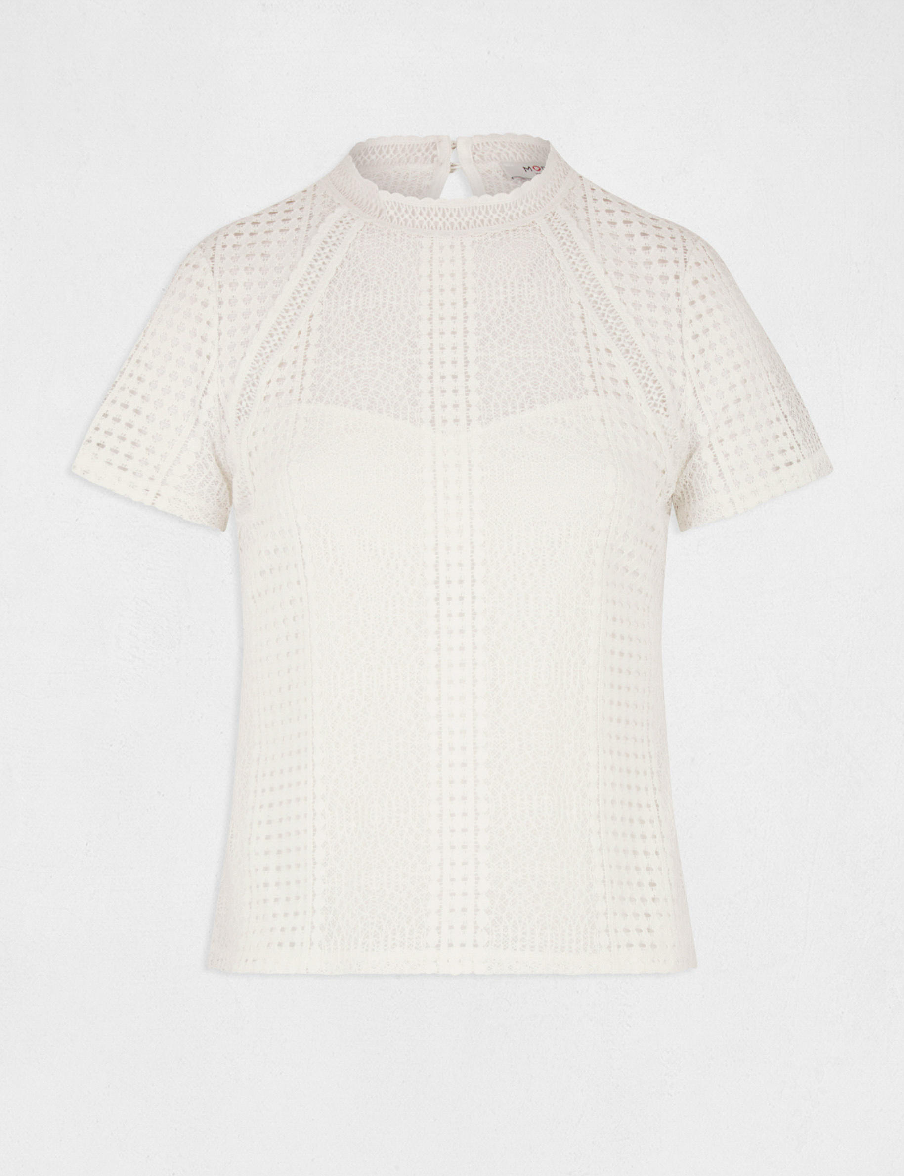 T-shirt manches courtes à dentelle ecru femme T-shirt manches courtes à dentelle ecru femme