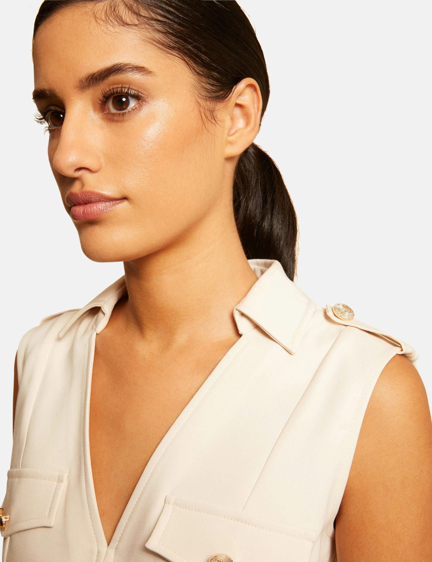 Combinaison droite sans manches ivoire femme