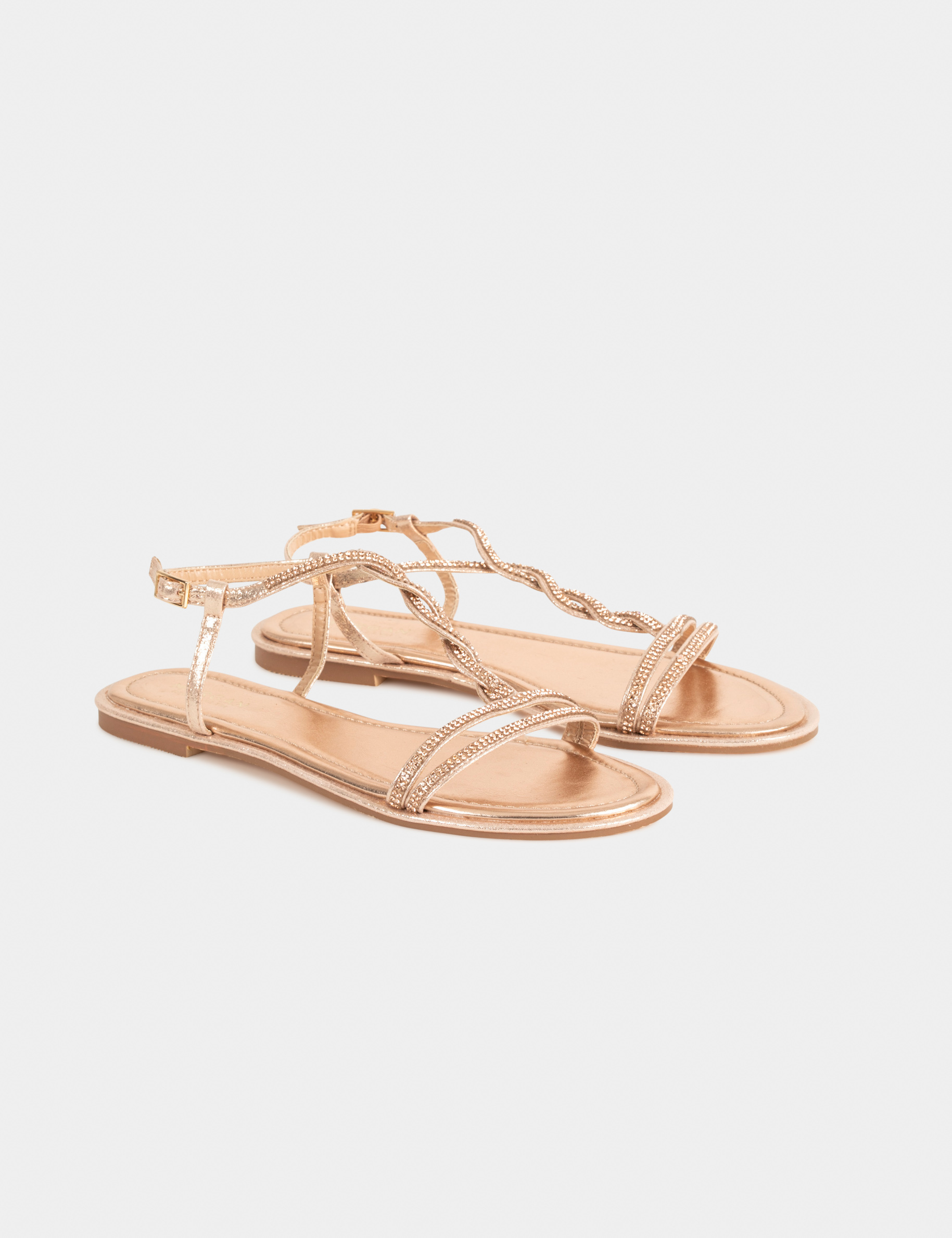 Sandales spartiates plates avec strass rose femme