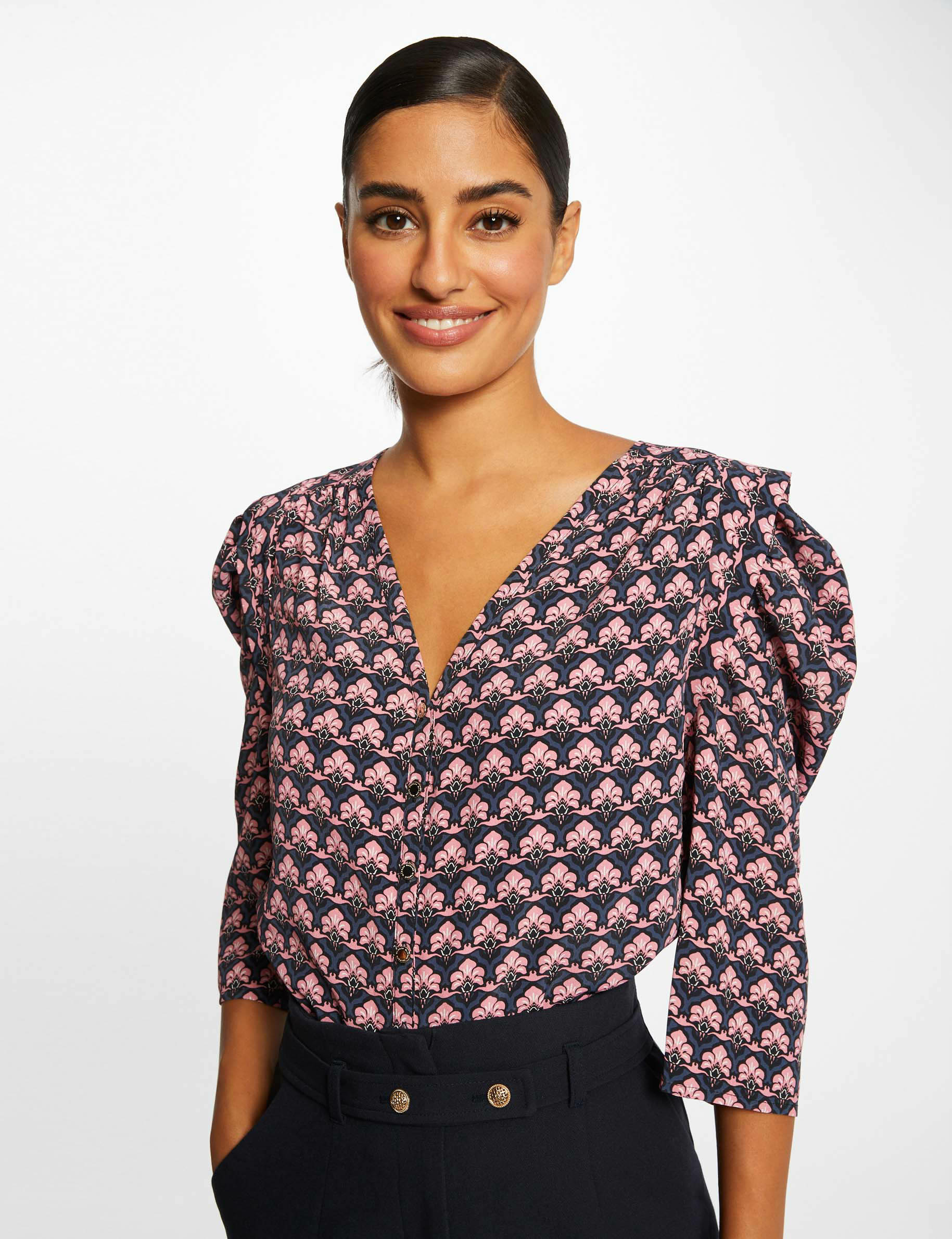 Chemise manches 3/4 imprimé abstrait multico femme Chemise manches 3/4 imprimé abstrait multico femme