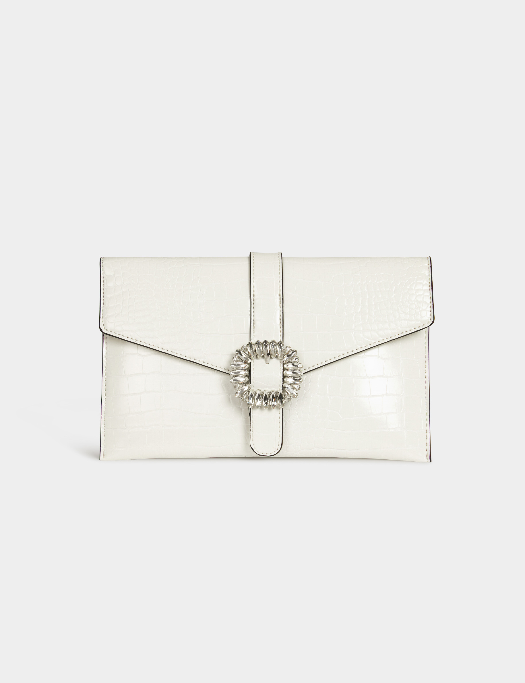 Sac pochette avec boucle à strass blanc femme