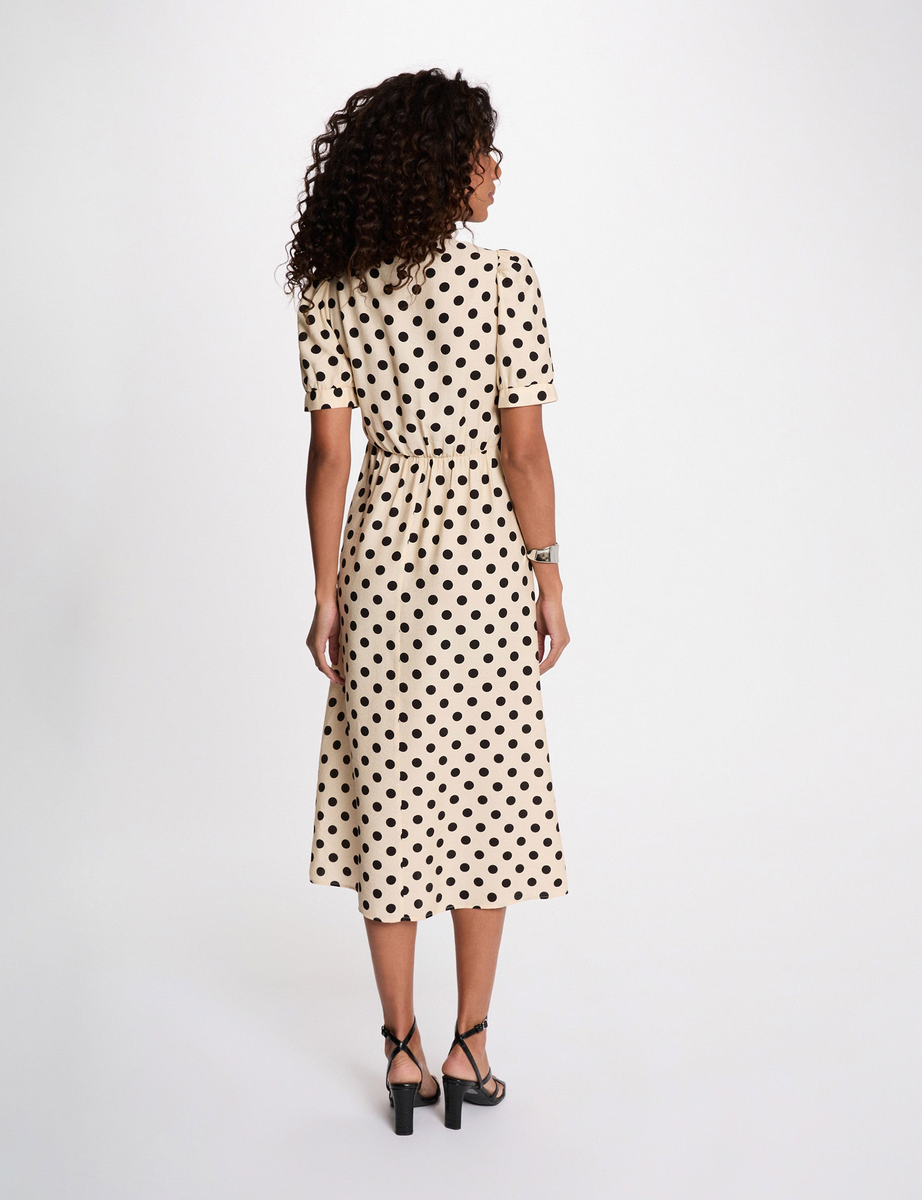Robe mi-longue manches bouffantes multicolore femme