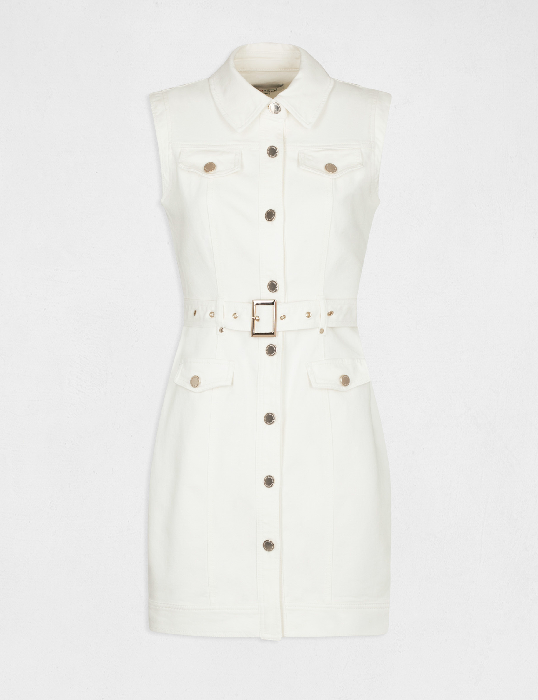 Robe droite ceinturée en jean ecru femme Robe droite ceinturée en jean ecru femme