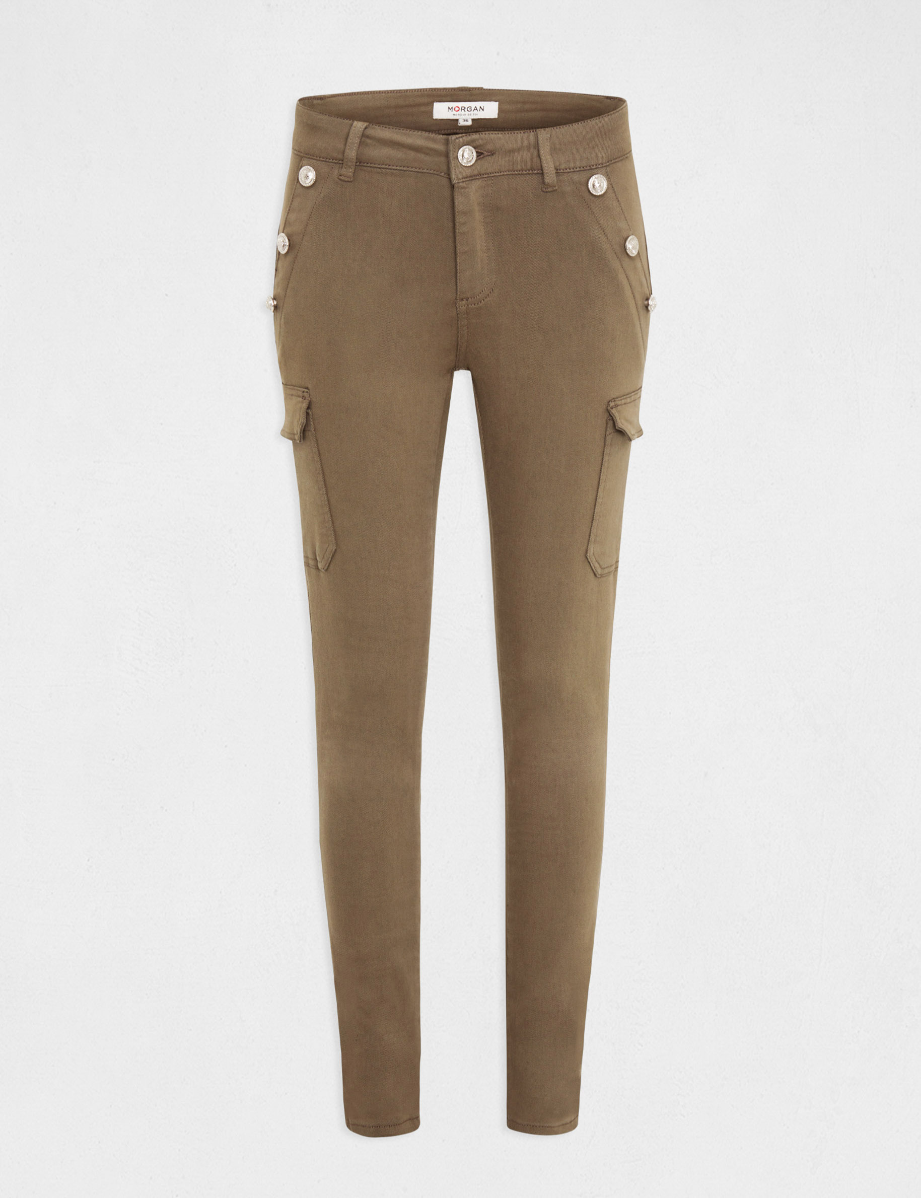 jeans cargo skinny a ponts vert kaki femme Jeans cargo skinny à ponts vert kaki femme