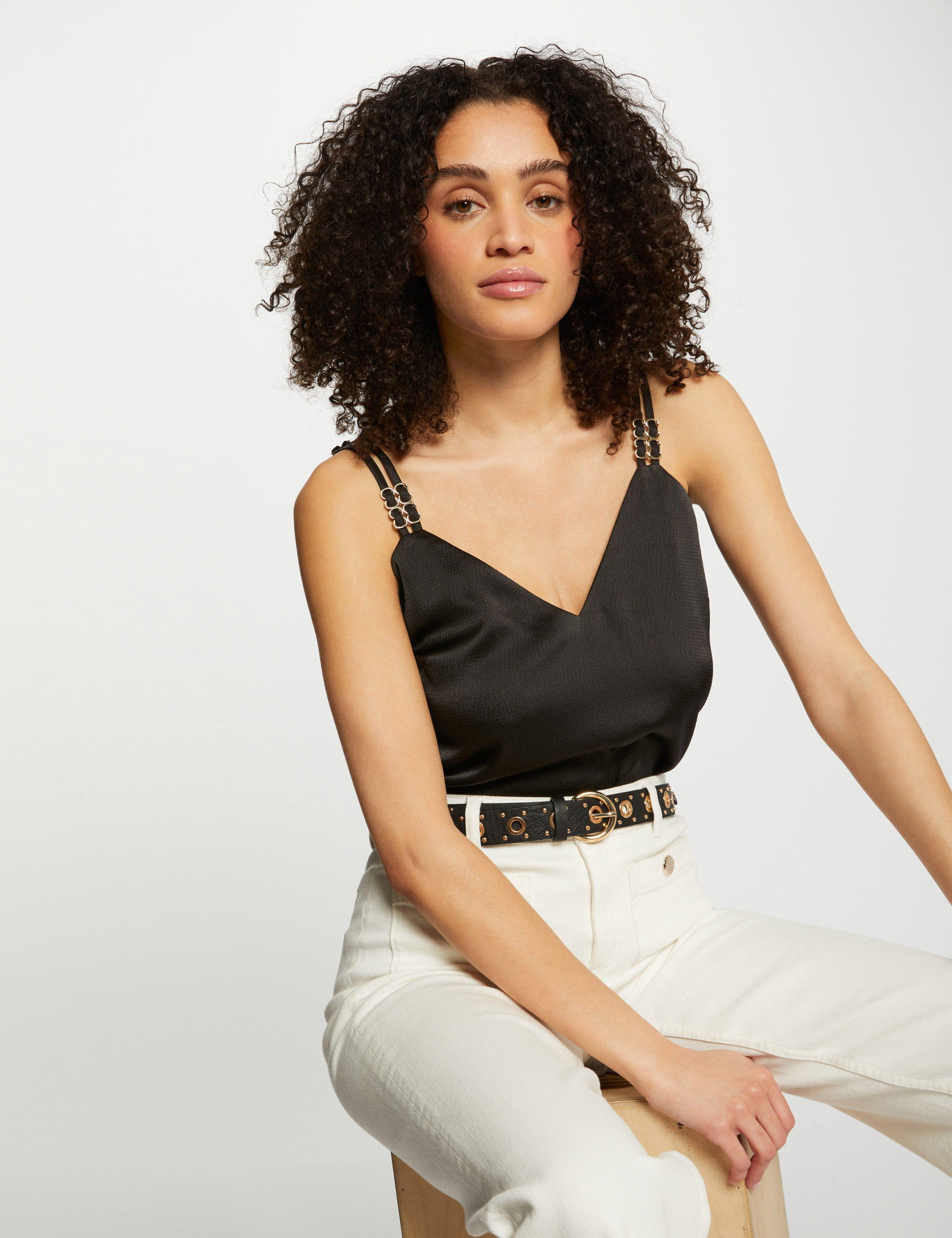 Haut à Bretelles Red Valentino Noir - Taille 38 FR, 100% Polyester, Neuf Sans étiquettes