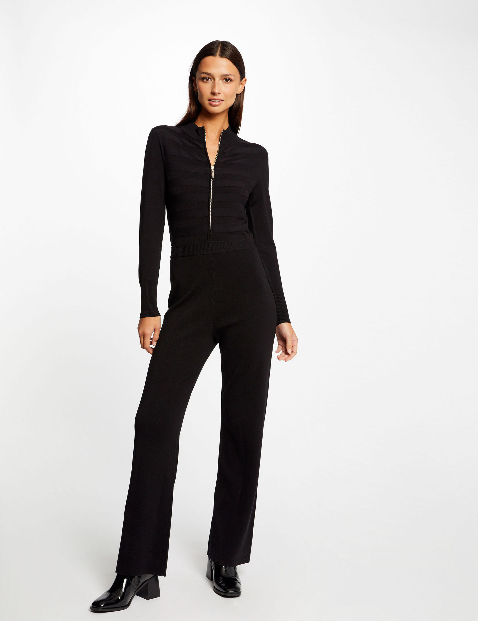 combinaison tricot droite zippee noir femme Combinaison tricot droite zippée noir femme