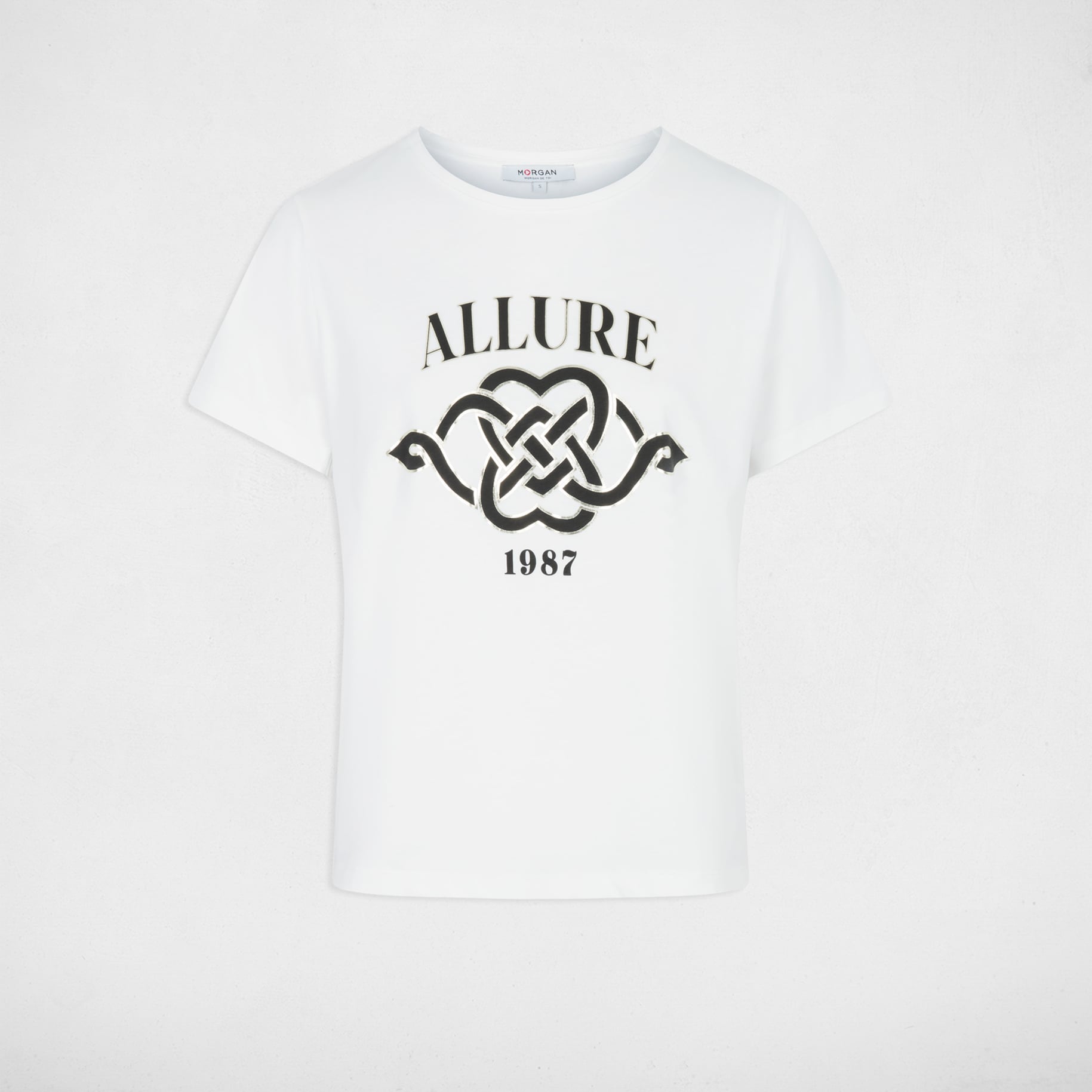 T-shirt imprim&eacute; col rond blanc femme
