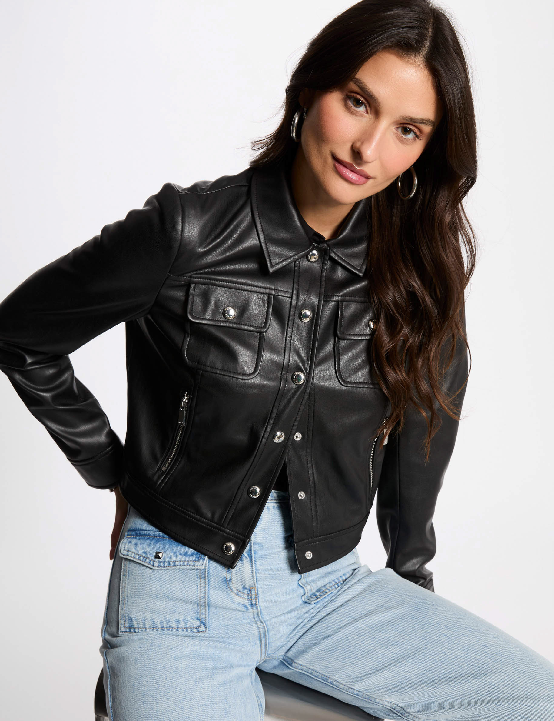 blouson court simili cuir noir femme Blouson court simili cuir noir femme