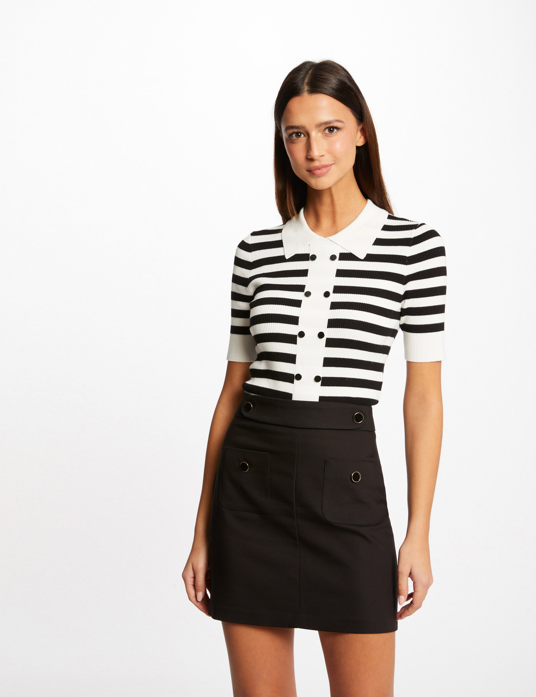 Jupe droite avec boutons noir femme