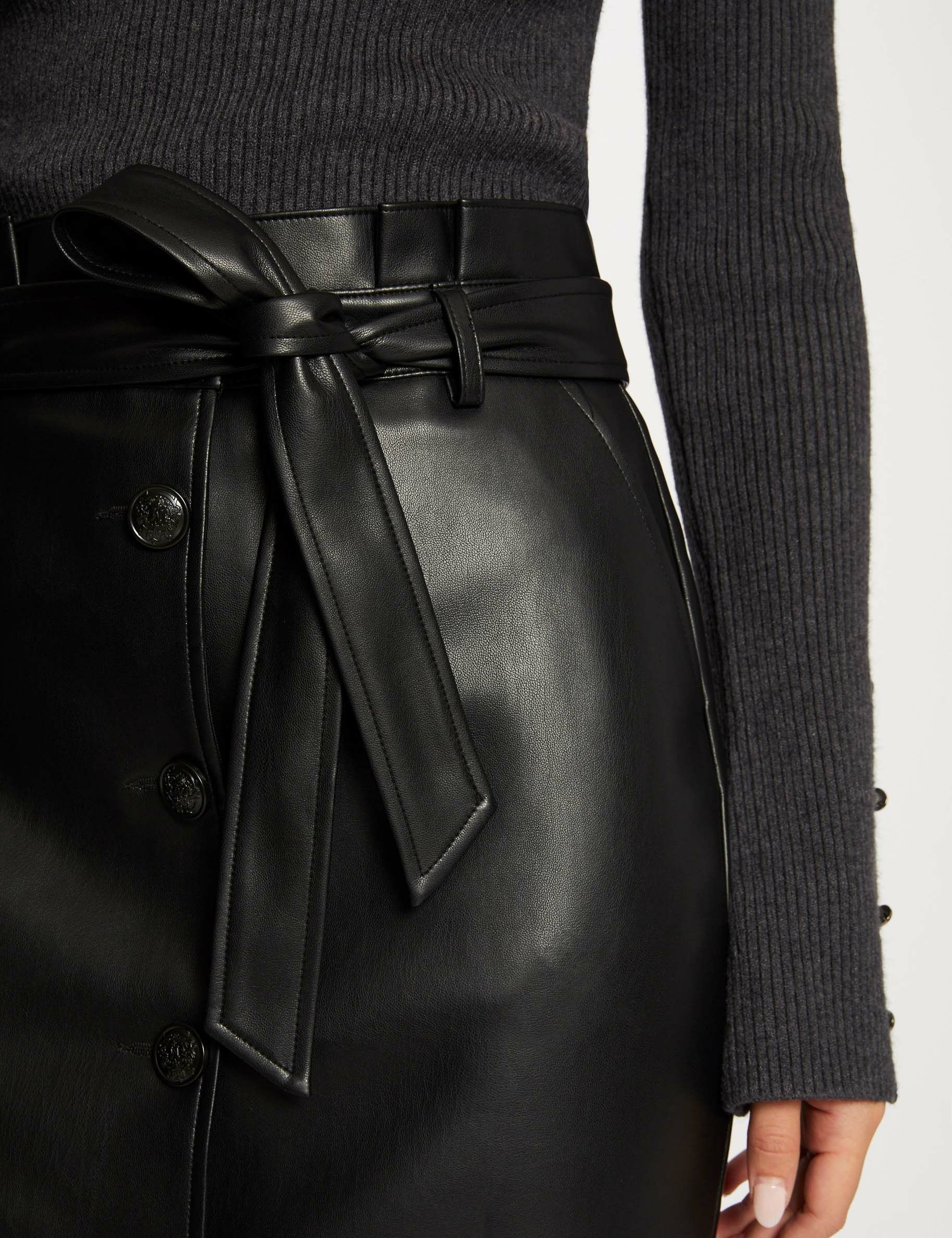 jupe droite ceinturee simili cuir noir femme Jupe droite ceinturée simili cuir noir femme
