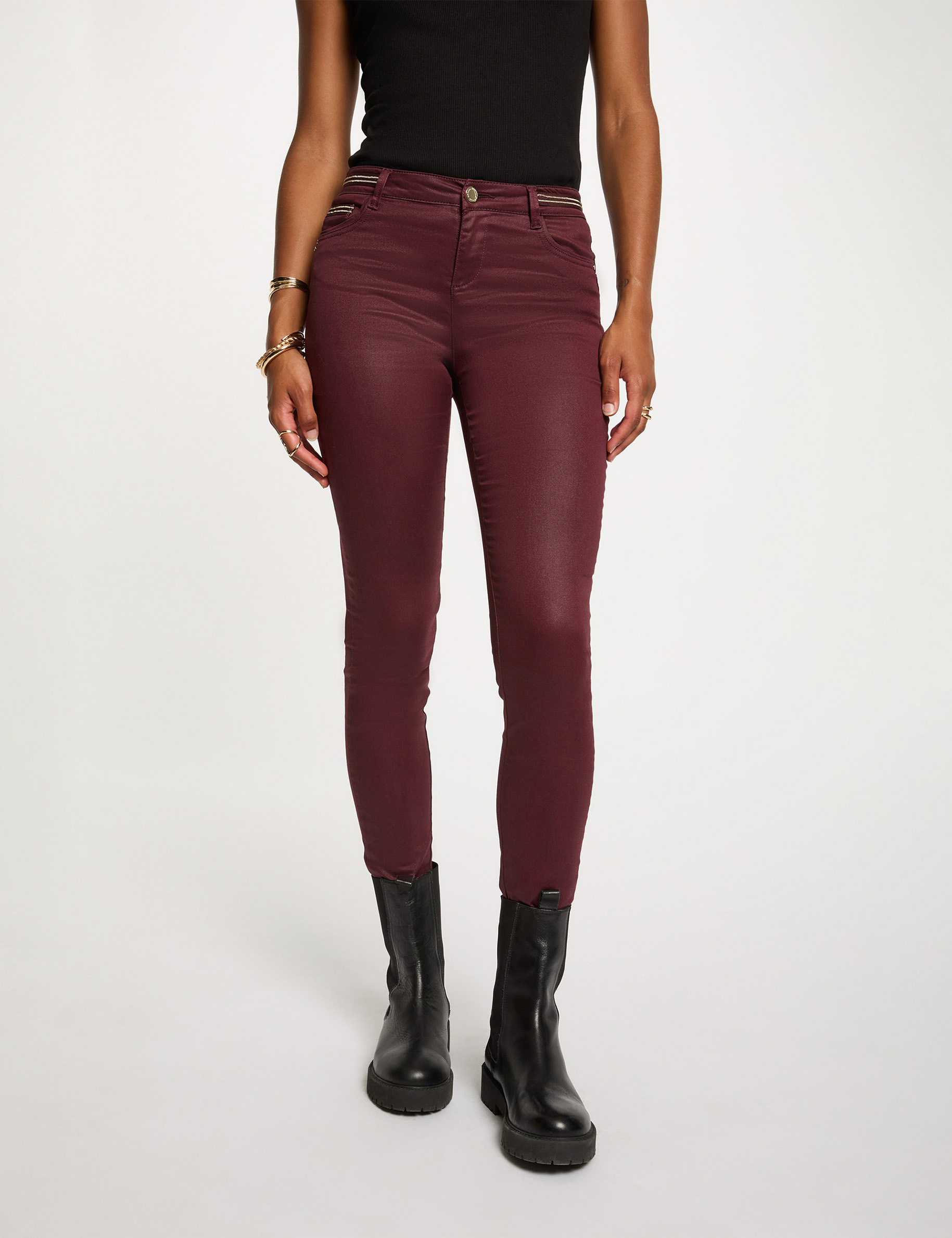 pantalon slim enduit prune femme Pantalon slim enduit prune femme