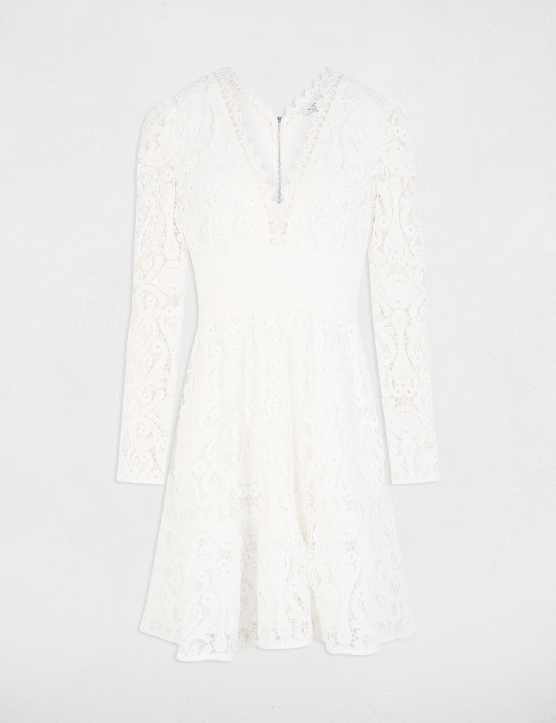 Robe courte &eacute;vas&eacute;e dentelle blanc femme