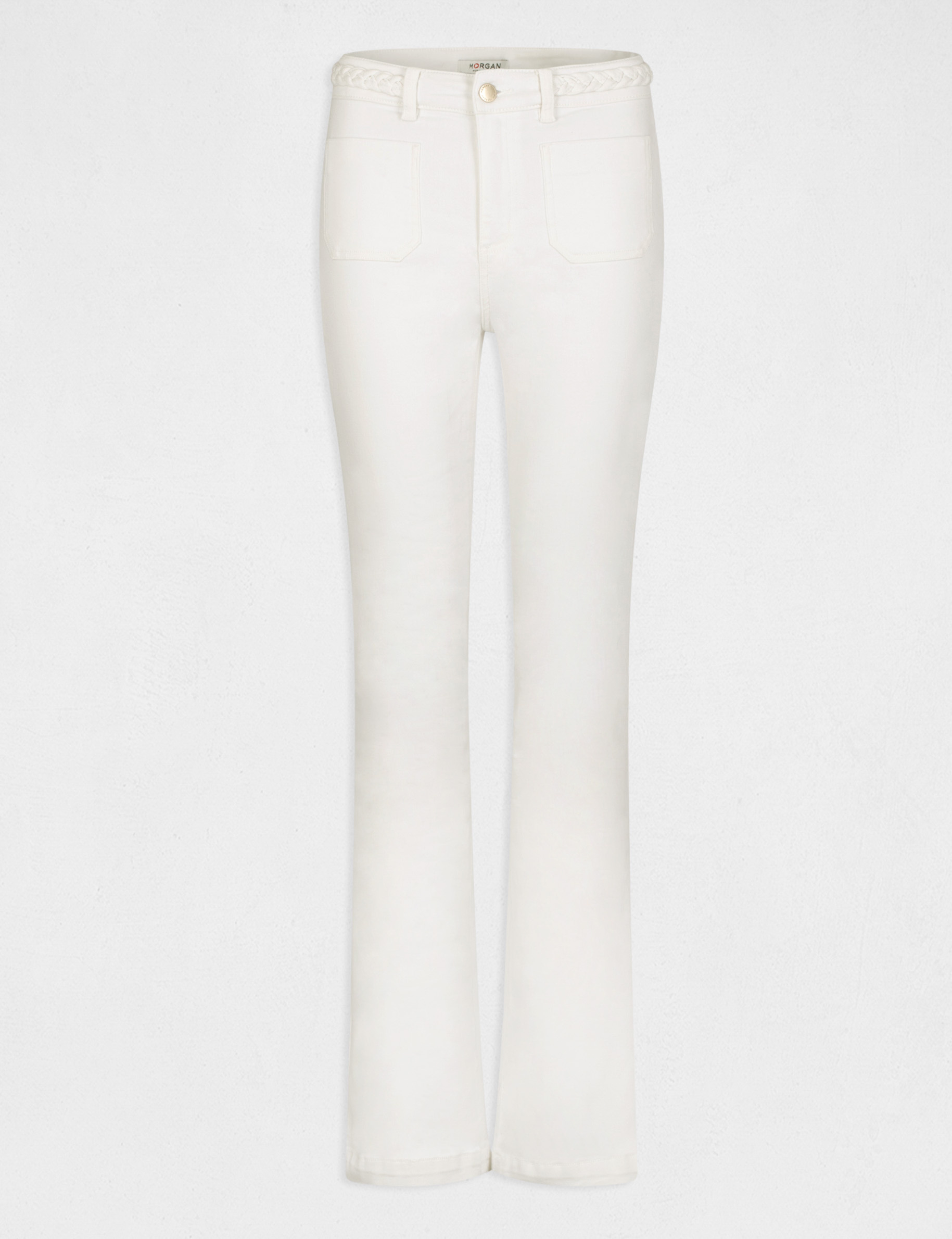 Pantalon bootcut avec détails tressés ecru femme Pantalon bootcut avec détails tressés ecru femme