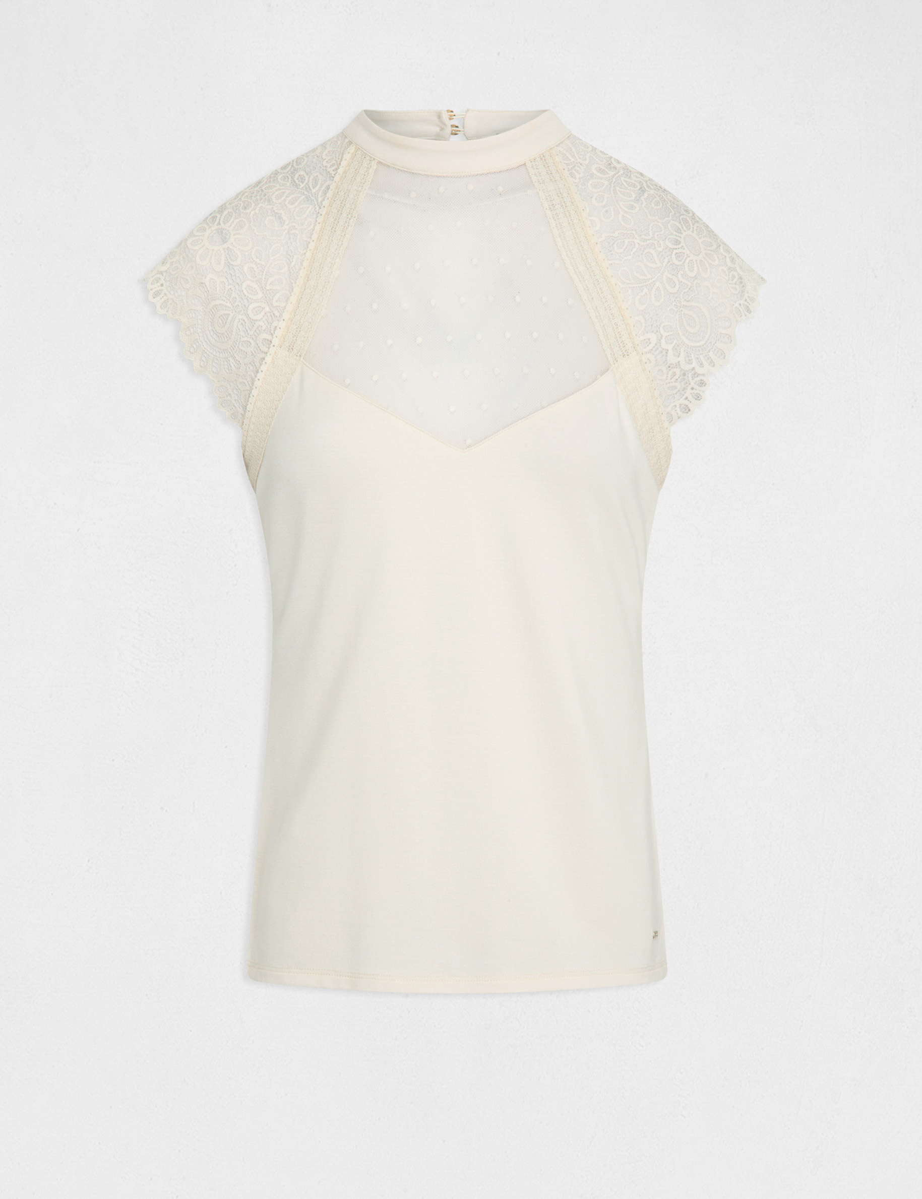 t shirt manches courtes a dentelle ivoire femme T-shirt manches courtes à dentelle ivoire femme