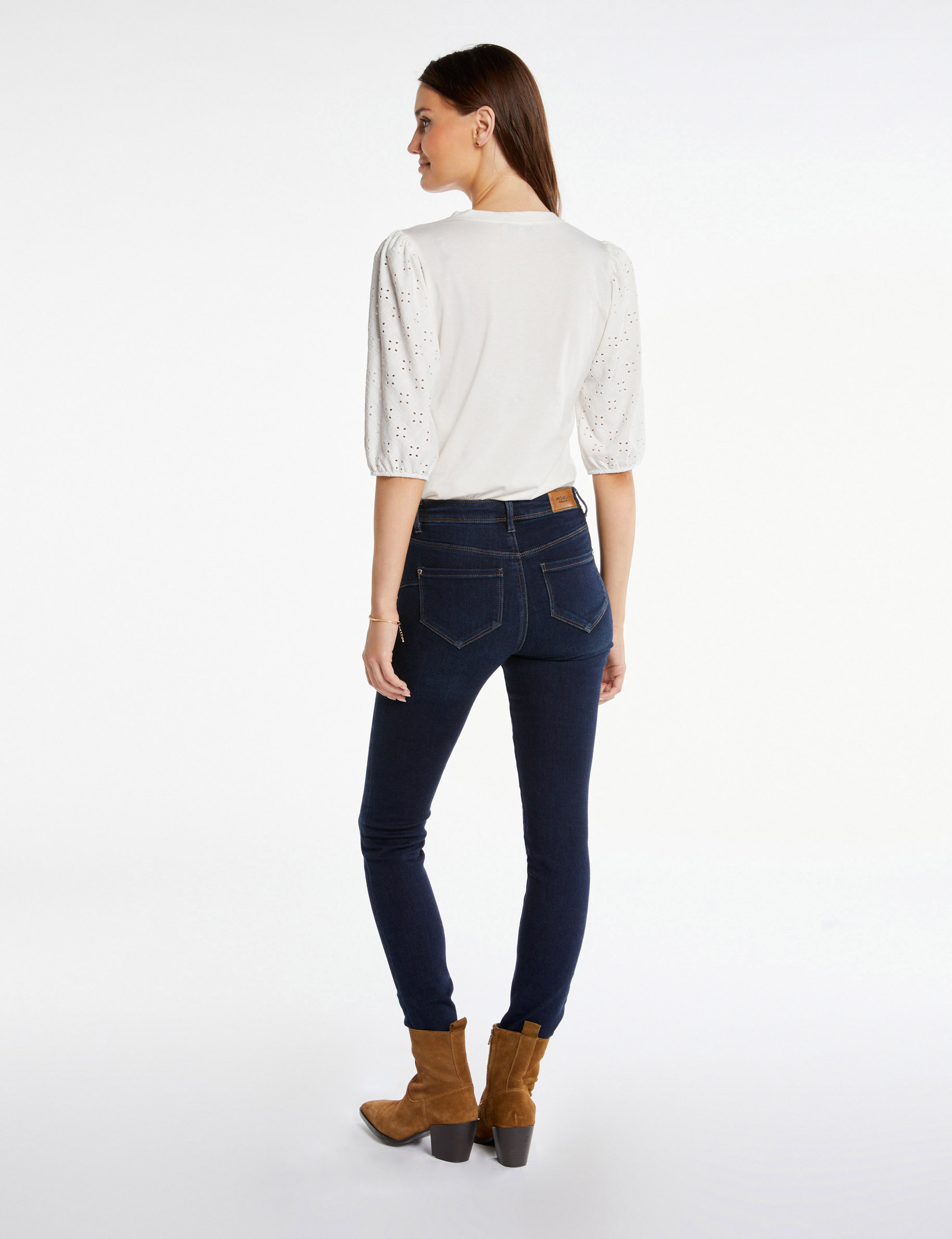 T-shirt manches 3/4 broderie anglaise ecru femme