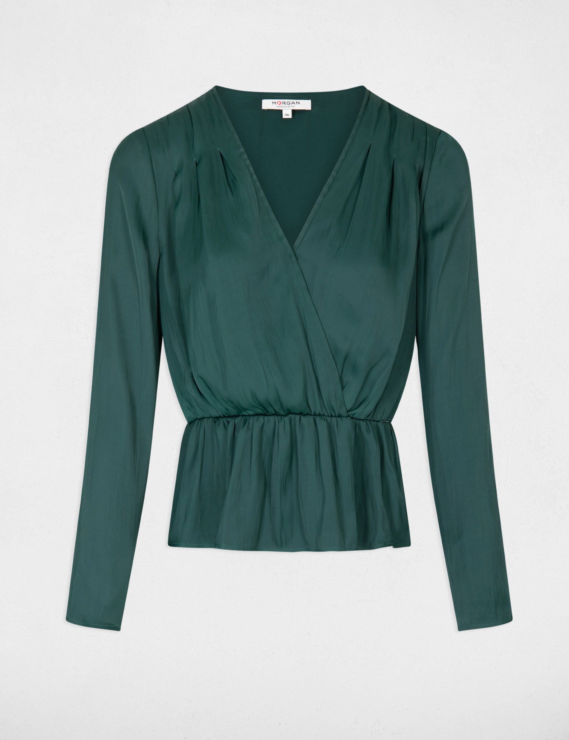 Blouse manches longues satin vert fonce femme