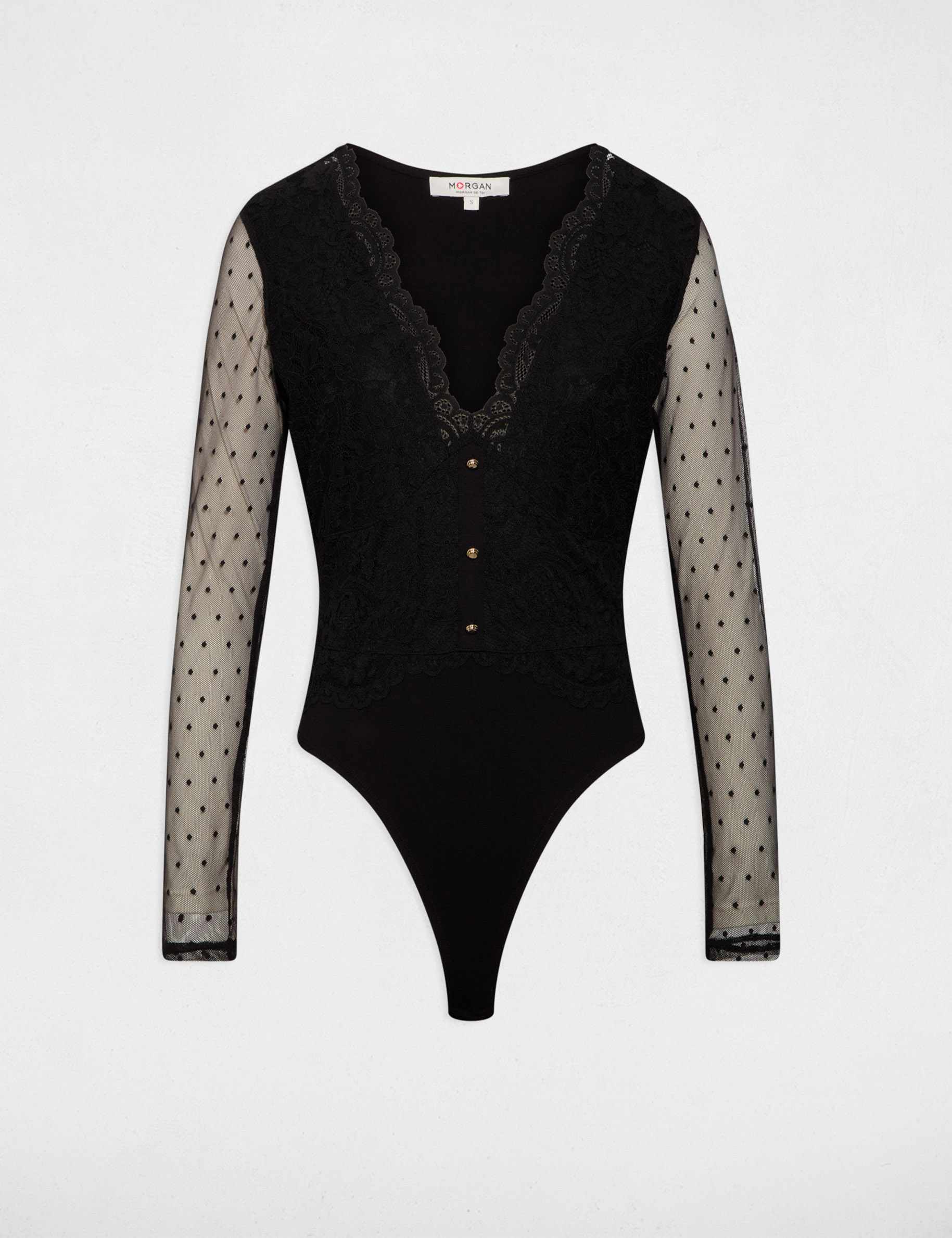 Body dentelle col v noir femme
