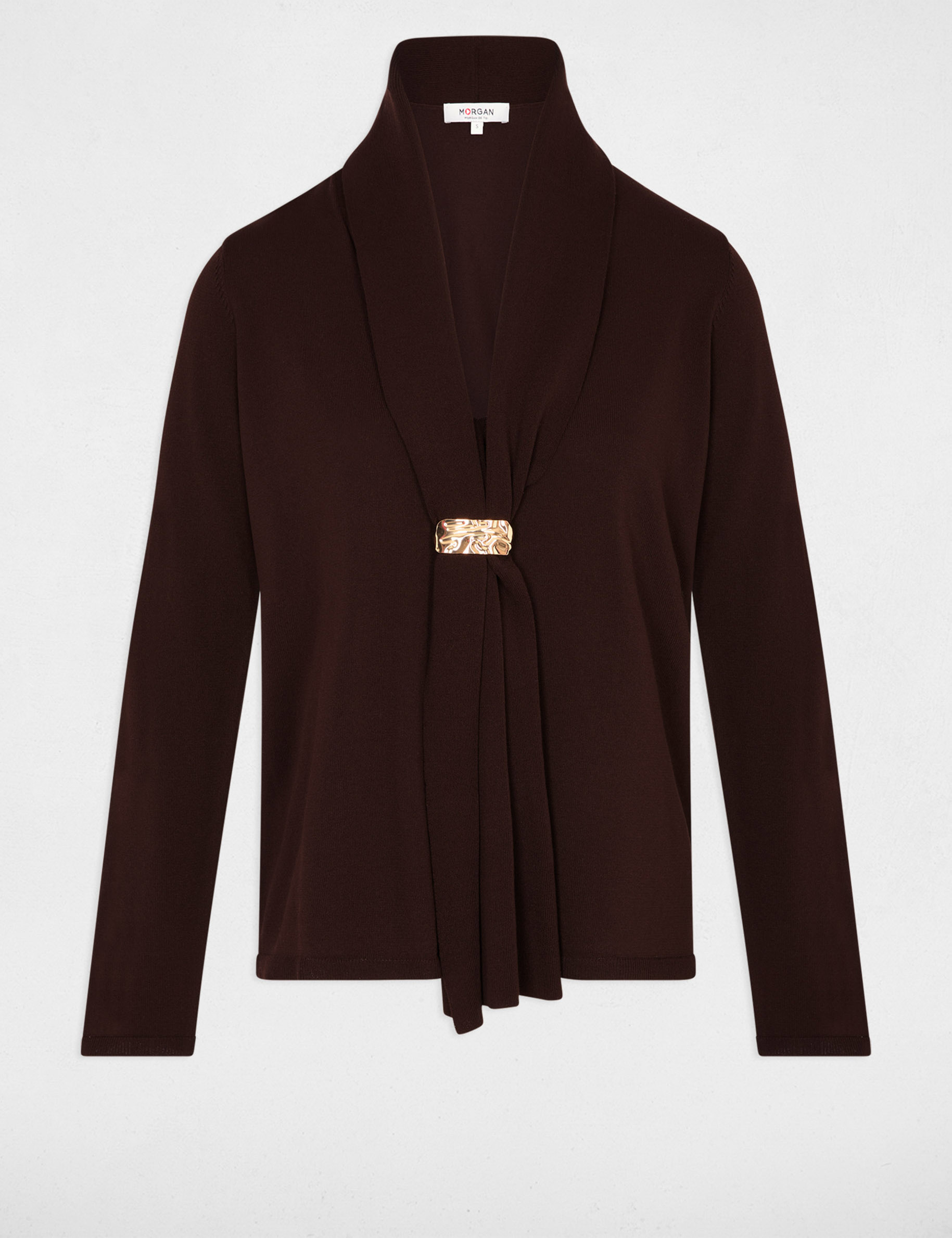 Pull col ch&acirc;le marron fonc&eacute; femme