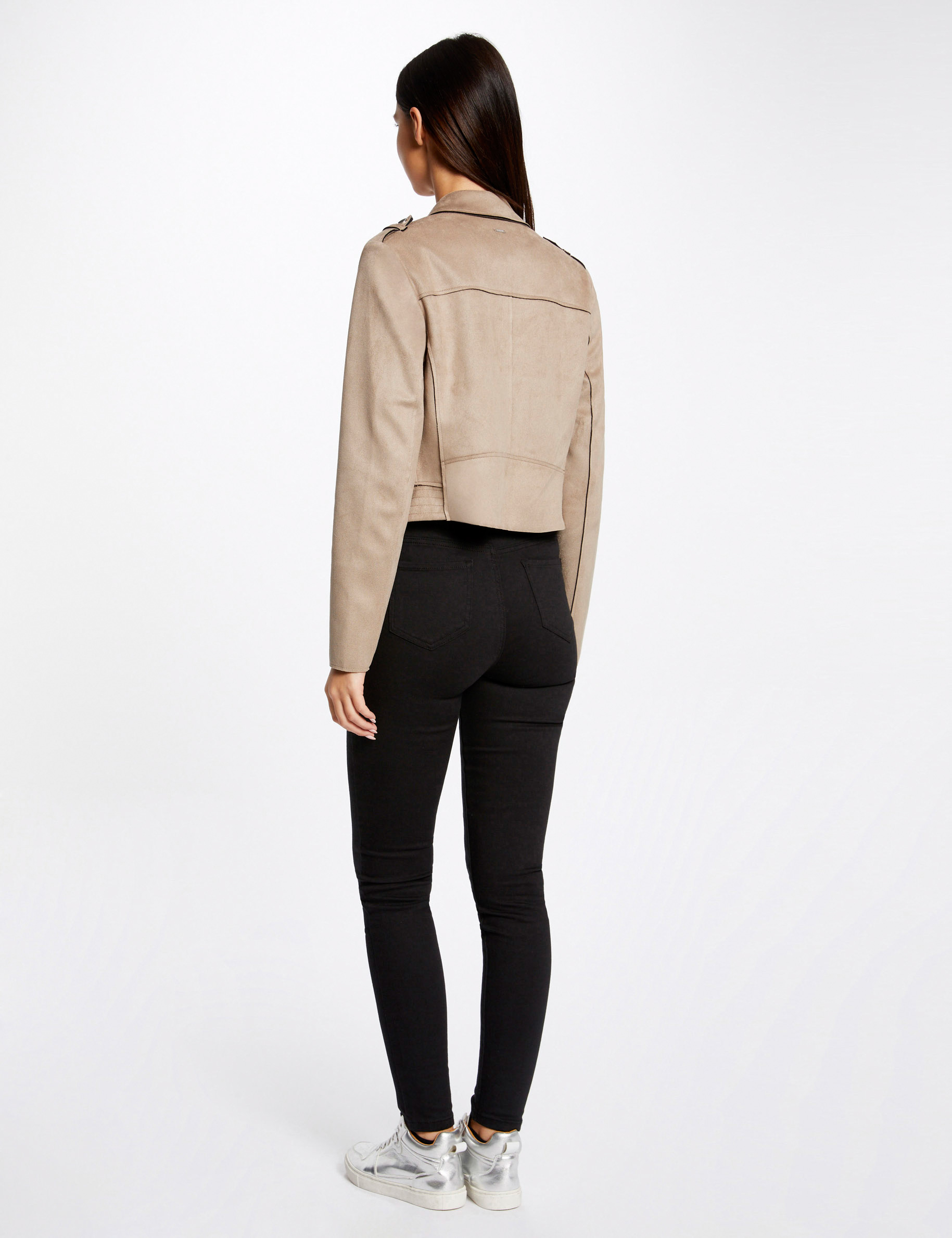 Blouson droit aspect suédine beige clair femme Blouson droit aspect suédine beige clair femme