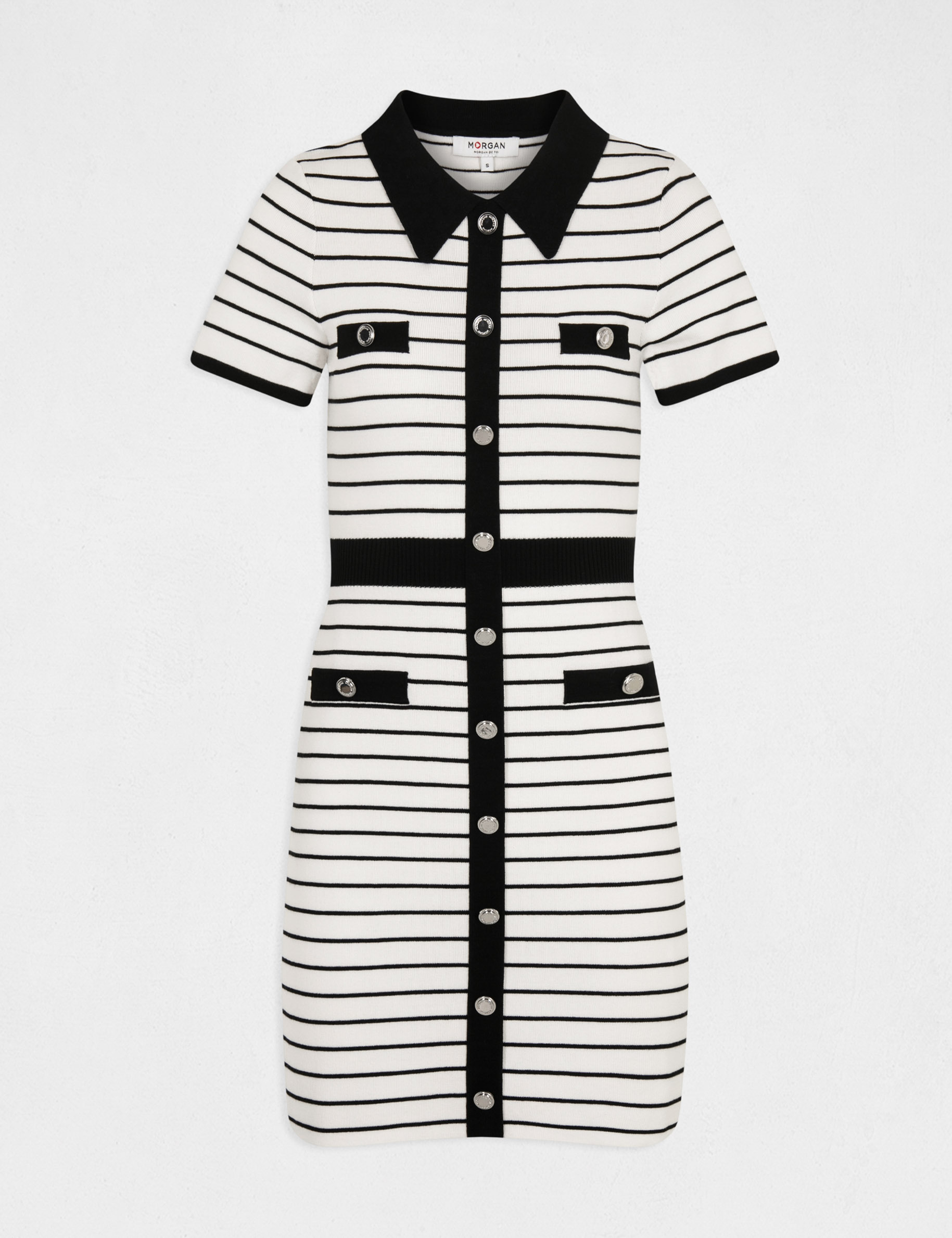 Robe pull ajustée à rayures ecru femme Robe pull ajustée à rayures ecru femme