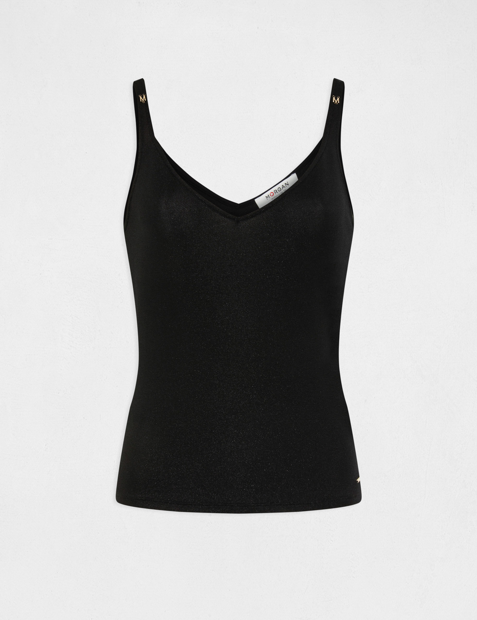 debardeur col en v fils metallises noir femme Débardeur col en V fils métallisés noir femme