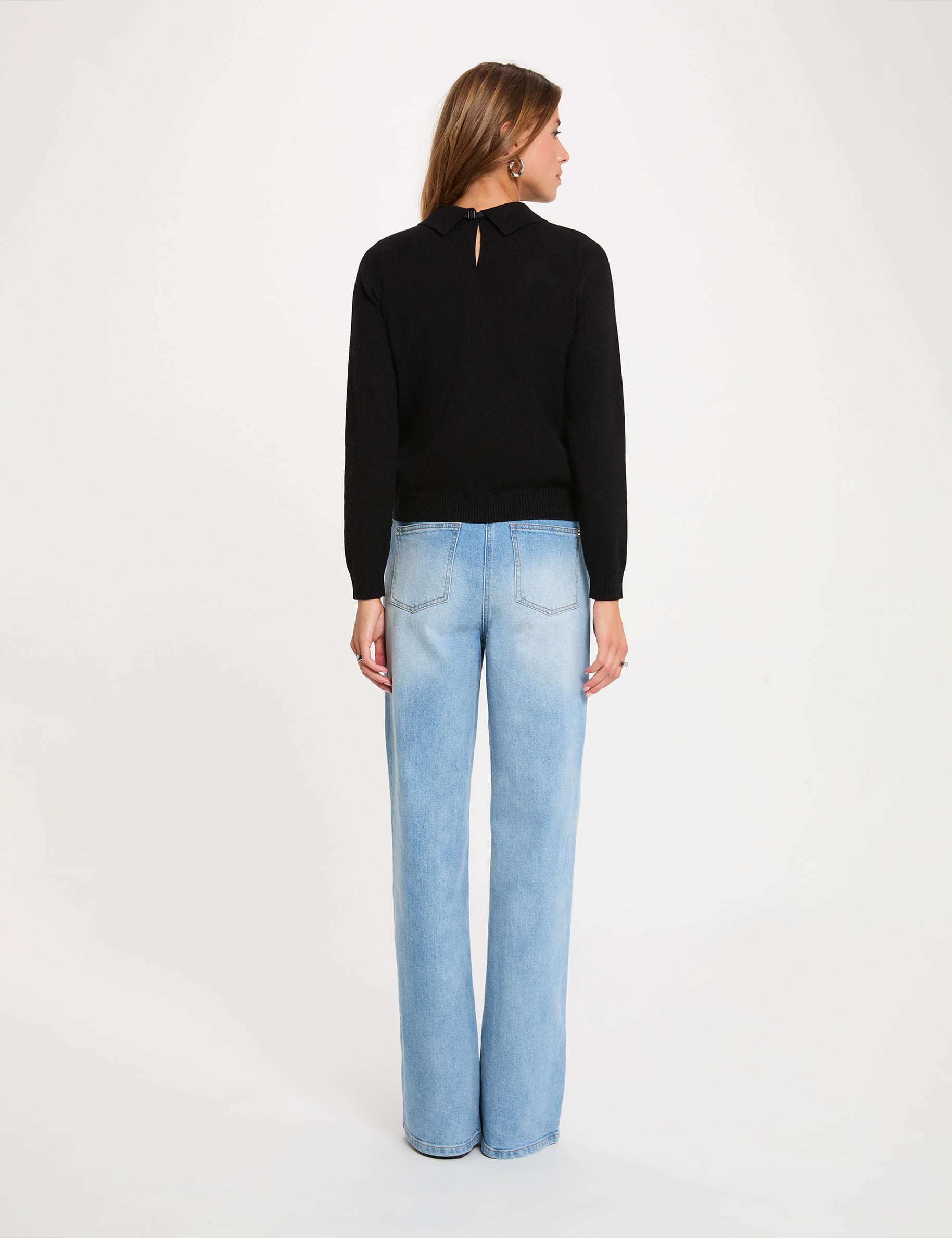 Pull col &agrave; revers noir femme
