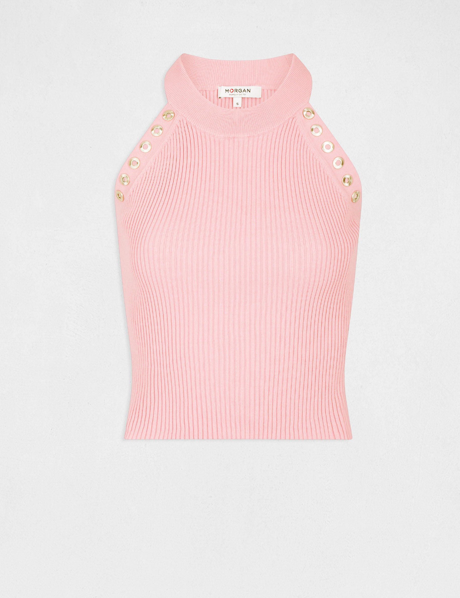 Pull débardeur avec encolure américaine rose femme Pull débardeur avec encolure américaine rose femme