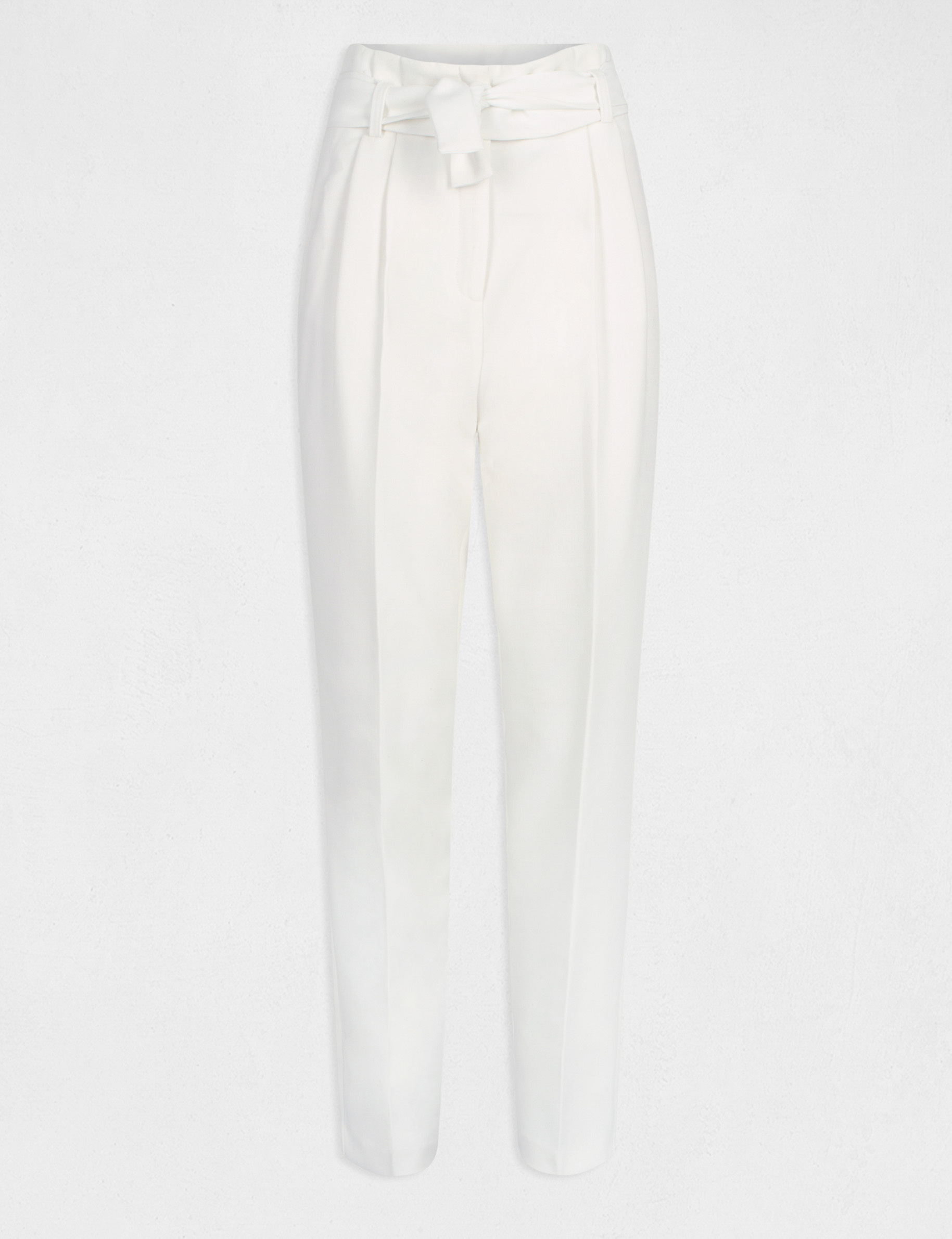 Pantalon city paperbag taille haute ecru femme