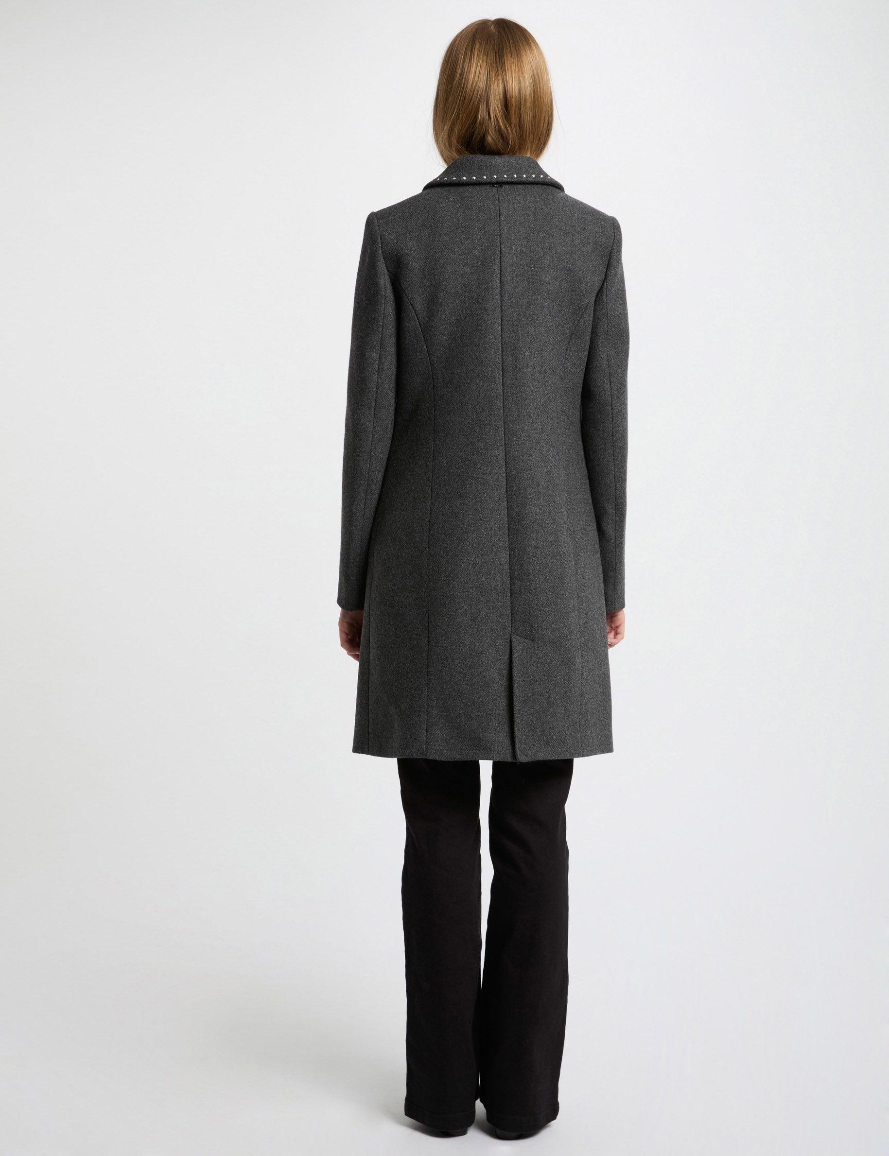 Manteau long avec clous gris clair femme Morgan
