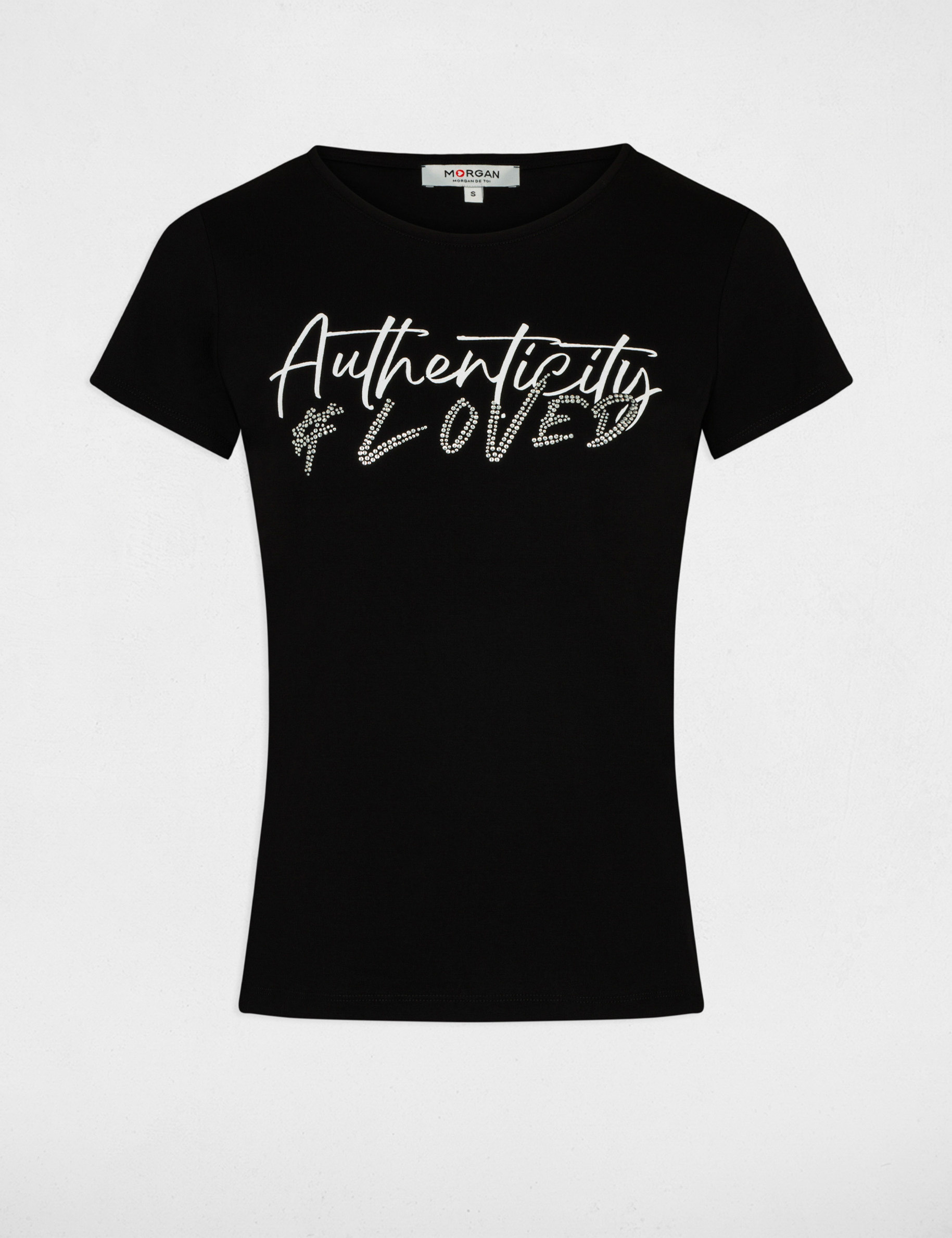 T-shirt manches courtes à inscription noir femme
