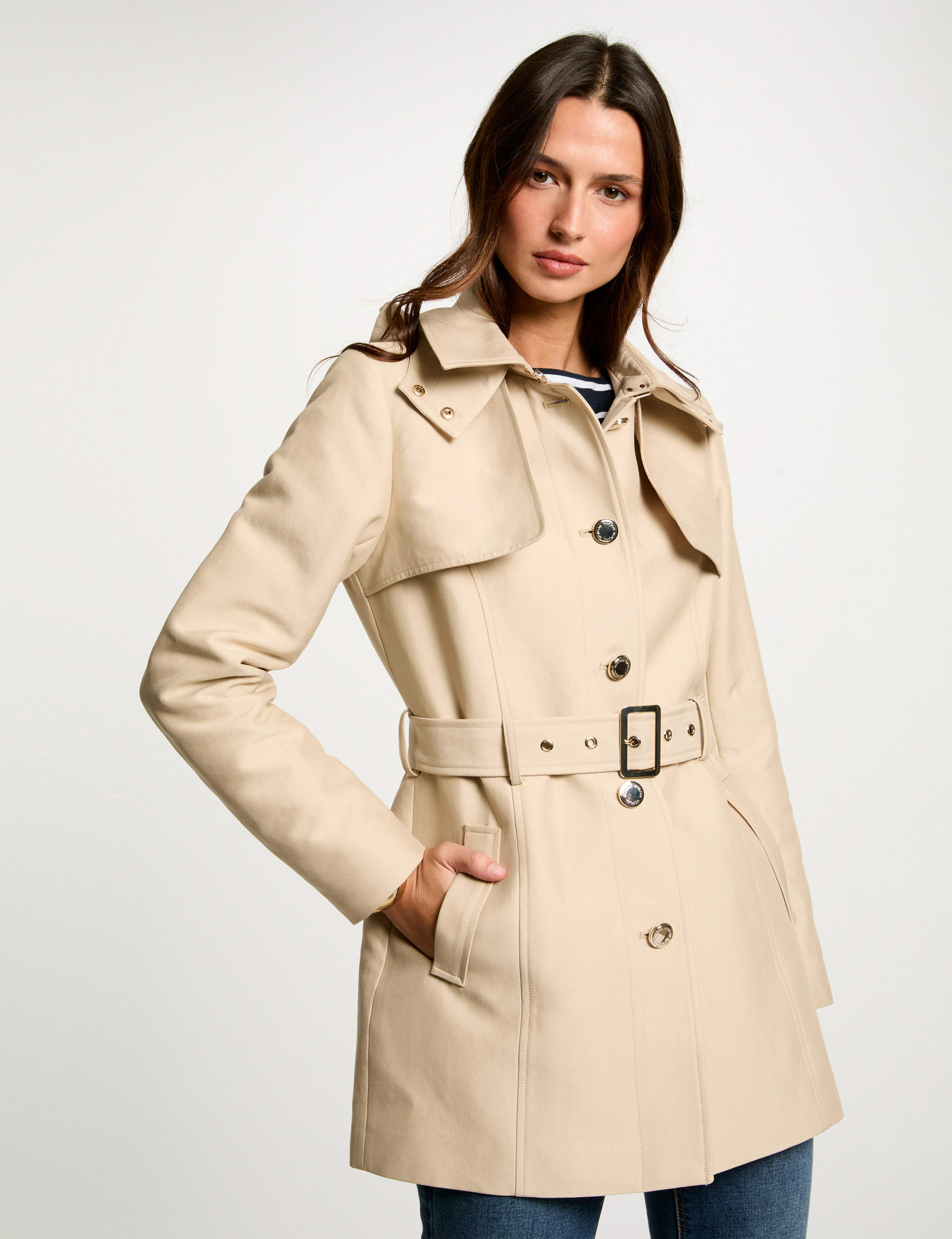 trench mi long ceinture sable femme Trench mi-long ceinturé sable femme